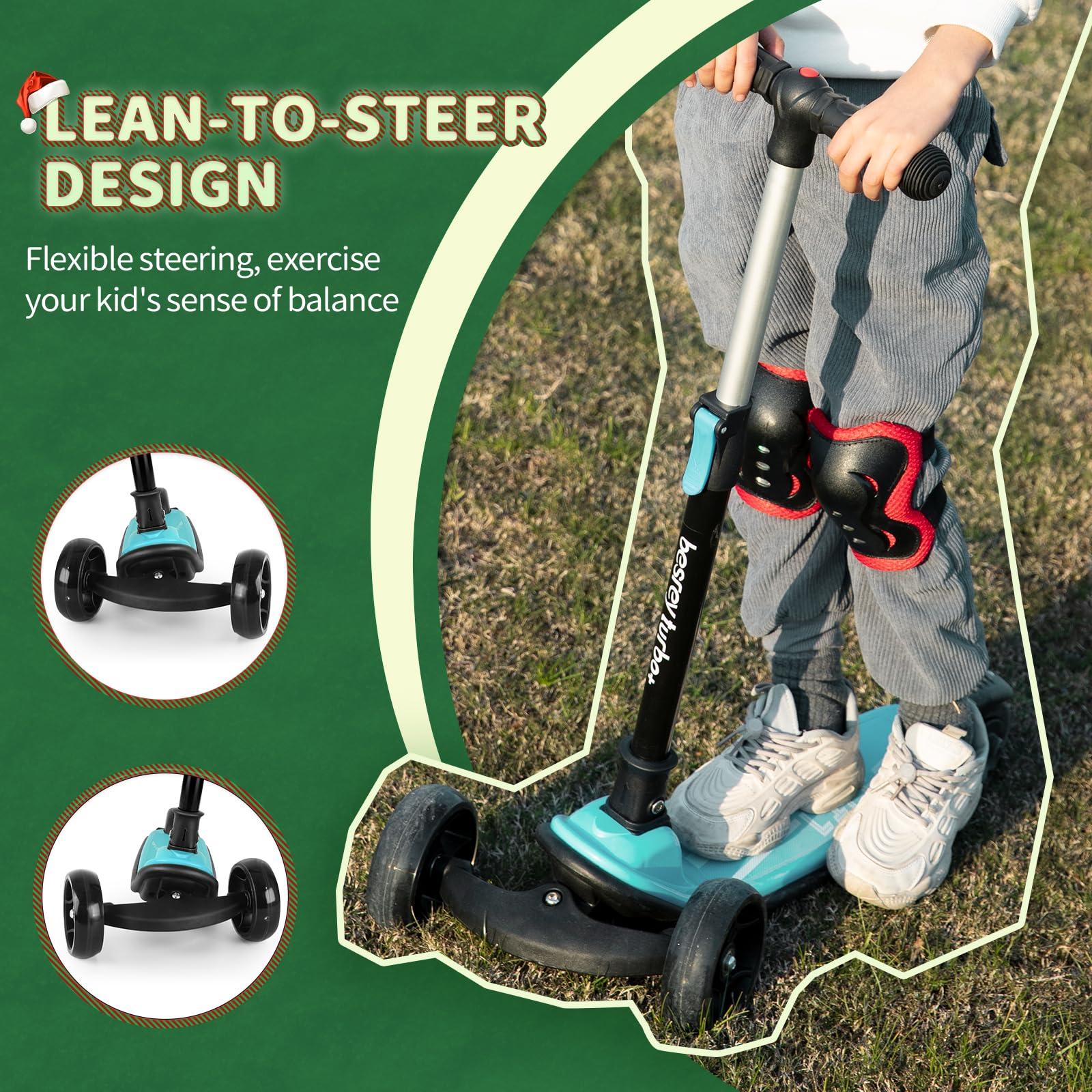 besrey Kick Scooter for Kids Ages 3-10, 3 Wheel Scooter for Kids with Adjustable Height, Folding Kids Scooter with LED Light Wheels Rear Brak Extra Wide Deck Outdoor Activities for Boys/Girls