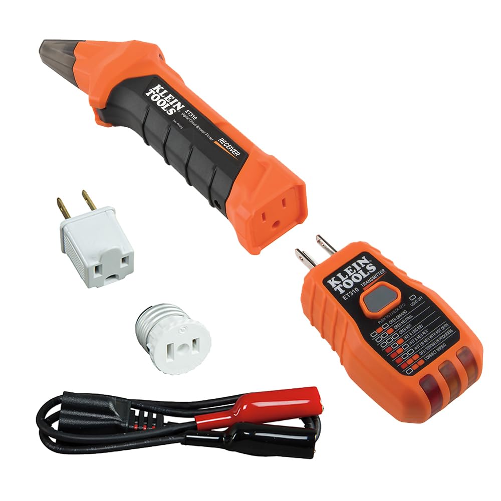 Klein Tools 80016 Circuit Breaker Finder Tool Kit &amp; RT250 GFCI Outlet Tester &amp; NCVT3P Dual Range Non Contact Voltage Tester, 12-1000V AC Pen, Flashlight, Audible and Flashing LED Alarms, Pocket Clip