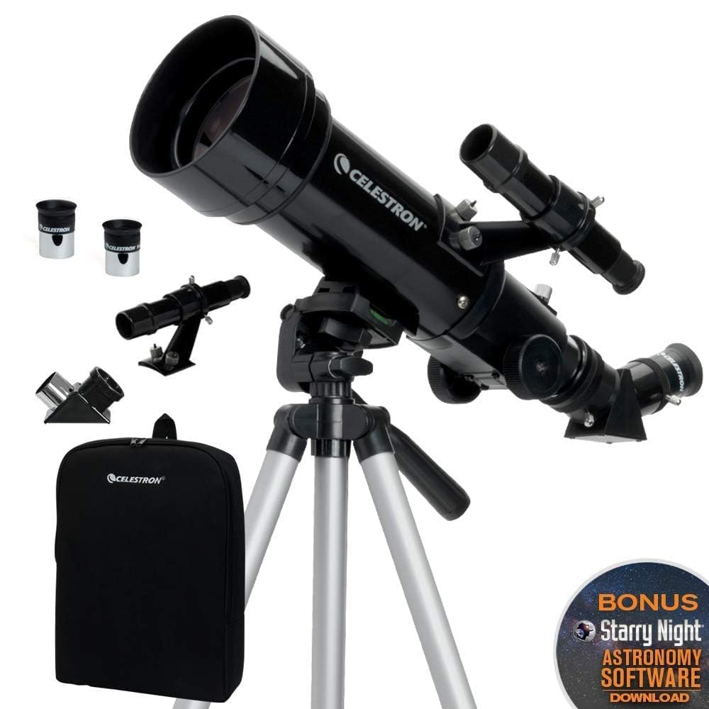 Celestron - 50mm Travel Scope - Portable Refractor Telescope - Fully-Coated Glass Optics - Ideal Telescope for Beginners - Bonus Astronomy Software Package