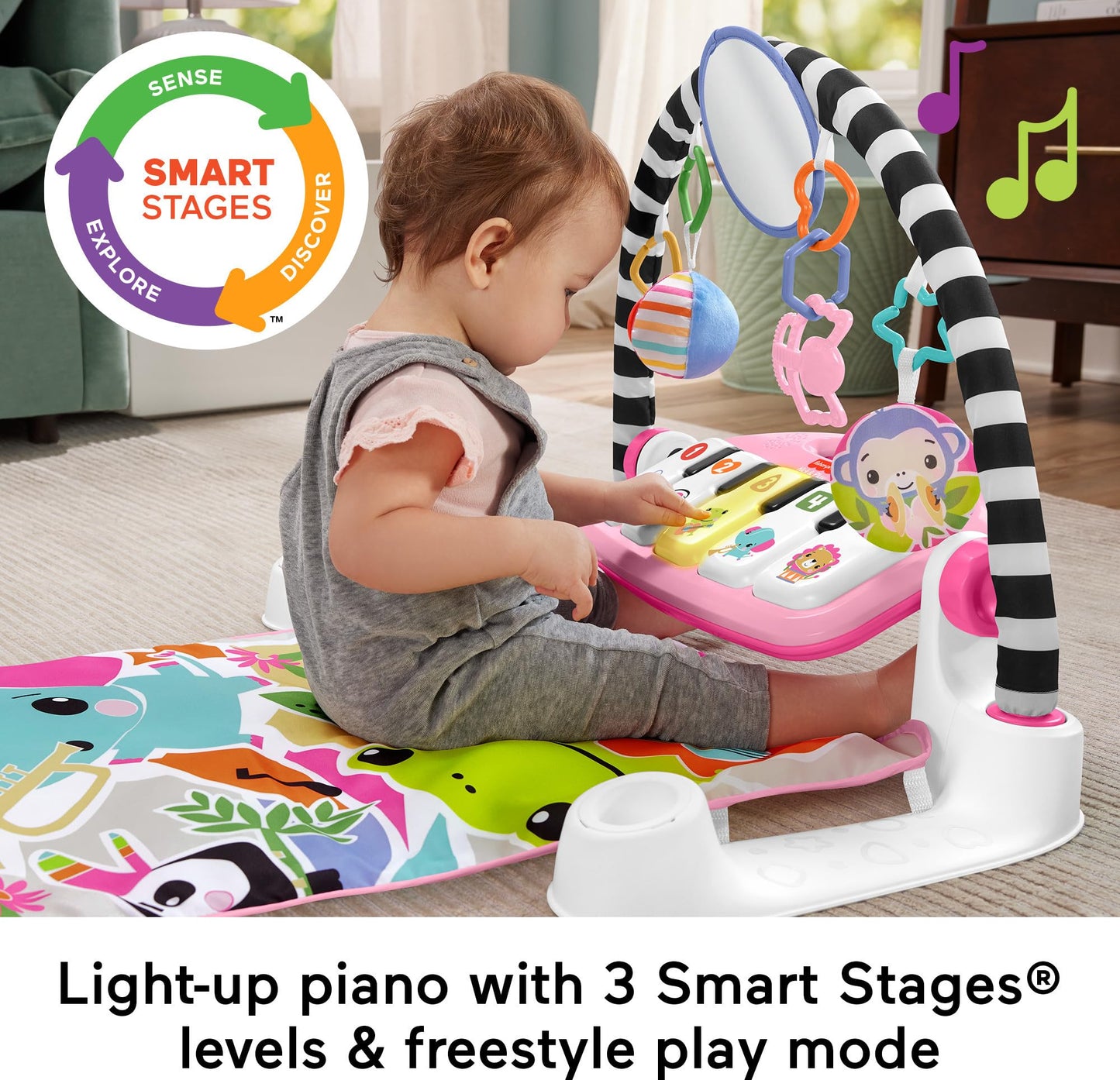 Fisher-Price Baby Gift Set Glow and Grow Kick &amp; Play Piano Gym Blue Playmat &amp; Musical Learning Toy with 2 Rattle Maracas for Newborns Ages 0+ Months