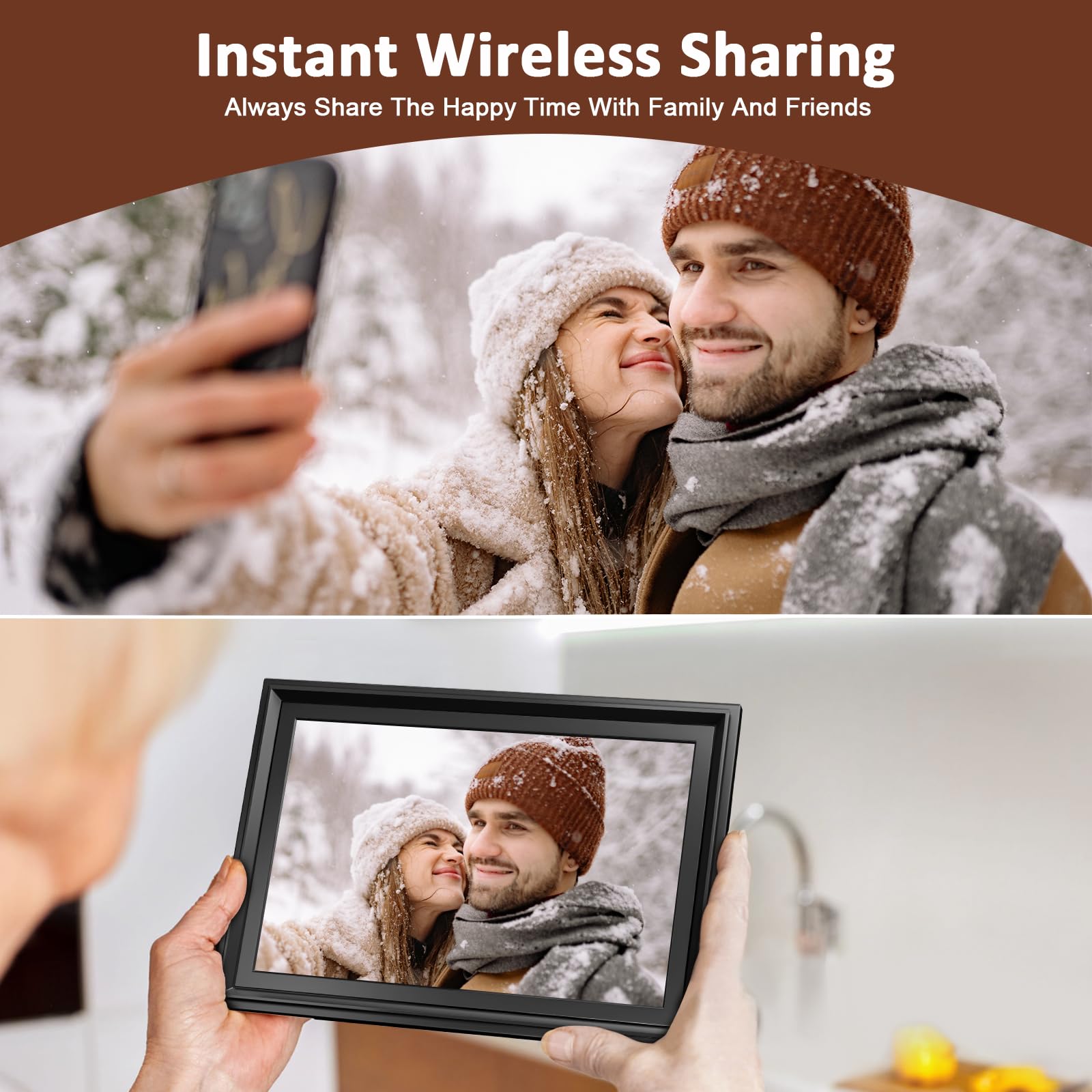 10.1 Inch WiFi Digital Picture Frame, 1280x800HD IPS Touch Screen Digital Photo Frame Electronic,16GB Memory, Auto-Rotate, Wall Mountable, Share Photos/Videos Instantly via Uhale App from Anywhere