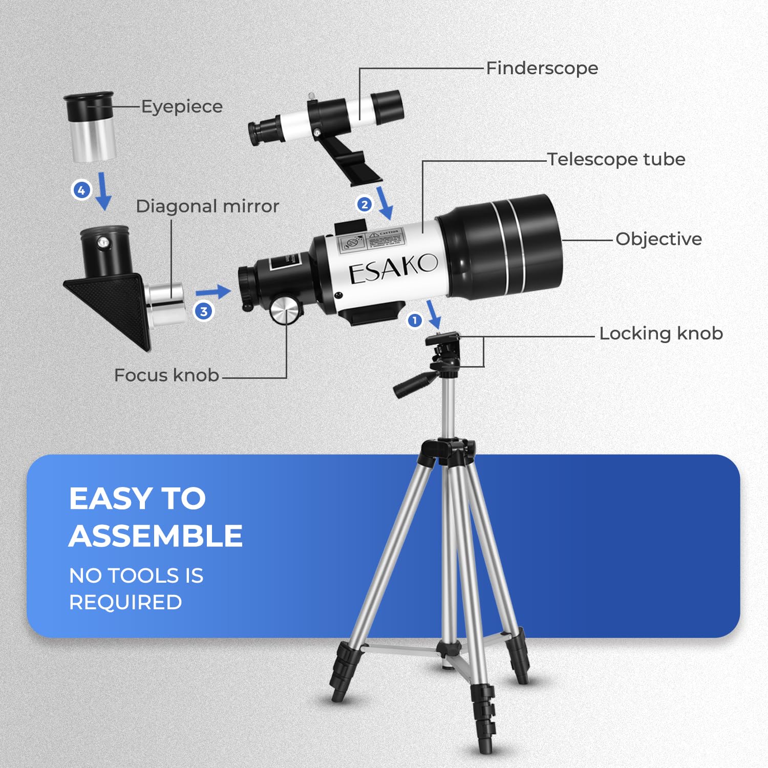 ESAKO Telescope for Adults &amp; Beginners, Astronomical Portable 80mm Aperture Telescope with Phone Adapter, Wireless Remote &amp; Carry Bag