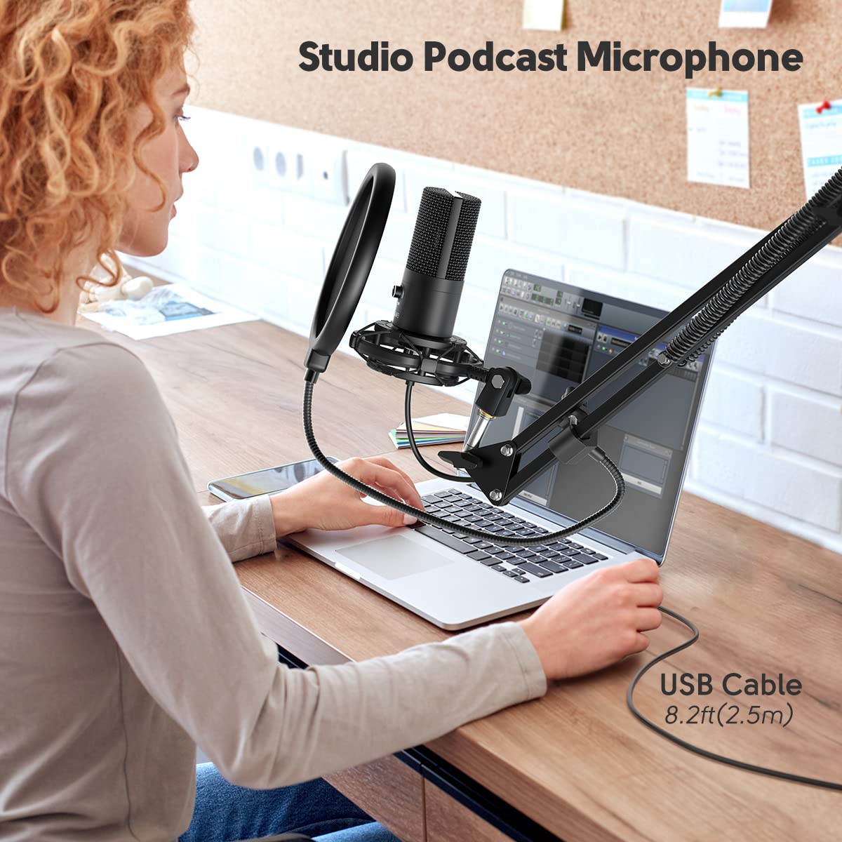 FIFINE Studio Condenser USB Microphone Computer PC Microphone Kit with Adjustable Boom Arm Stand Shock Mount for Instruments Voice Overs Recording Podcasting YouTube Vocal Gaming Streaming-T669