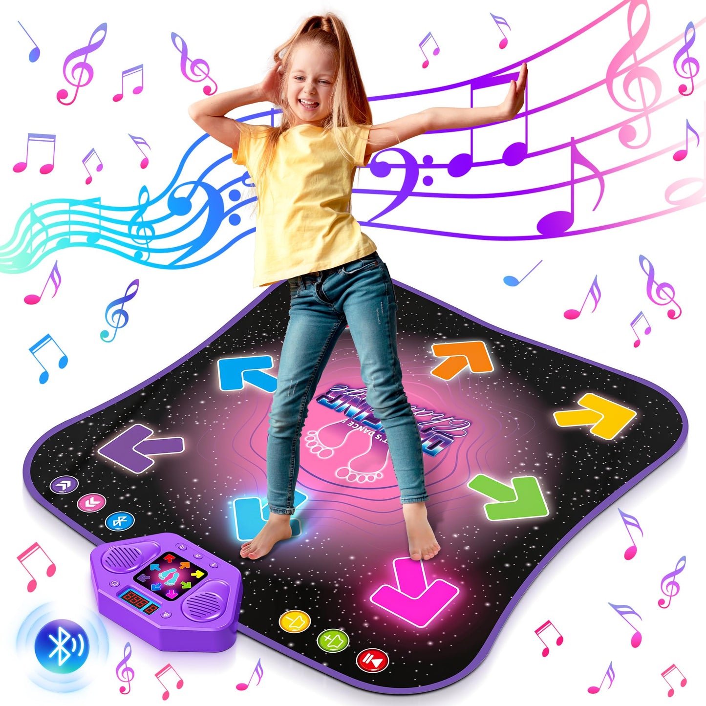 Flooyes Dance Mat Toys for 3-12 Year Old Kids, Electronic Dance Pad with Light-up 6-Button Wireless Bluetooth, Music Dance with 5 Game Modes, Birthday Toys Gifts for 3 4 5 6 7 8 9 10+ Year Old Girls