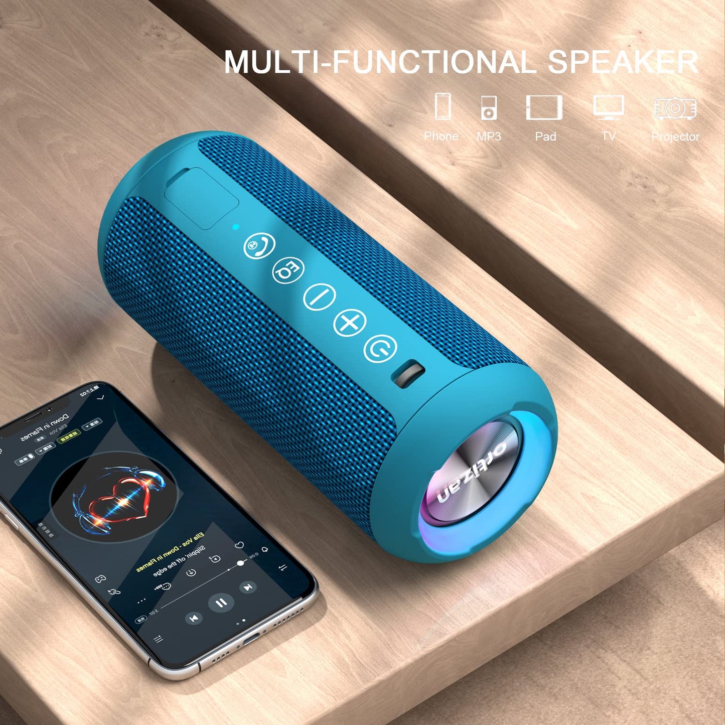 Ortizan Portable Bluetooth Speaker: IPX7 Waterproof, 24W Loud Sound, Deep Bass, Bluetooth 5.3, LED Lights, Wireless Stereo Pairing, 30H Playtime, for Home/Outdoor/Party/Beach, Birthday Gift (Black)