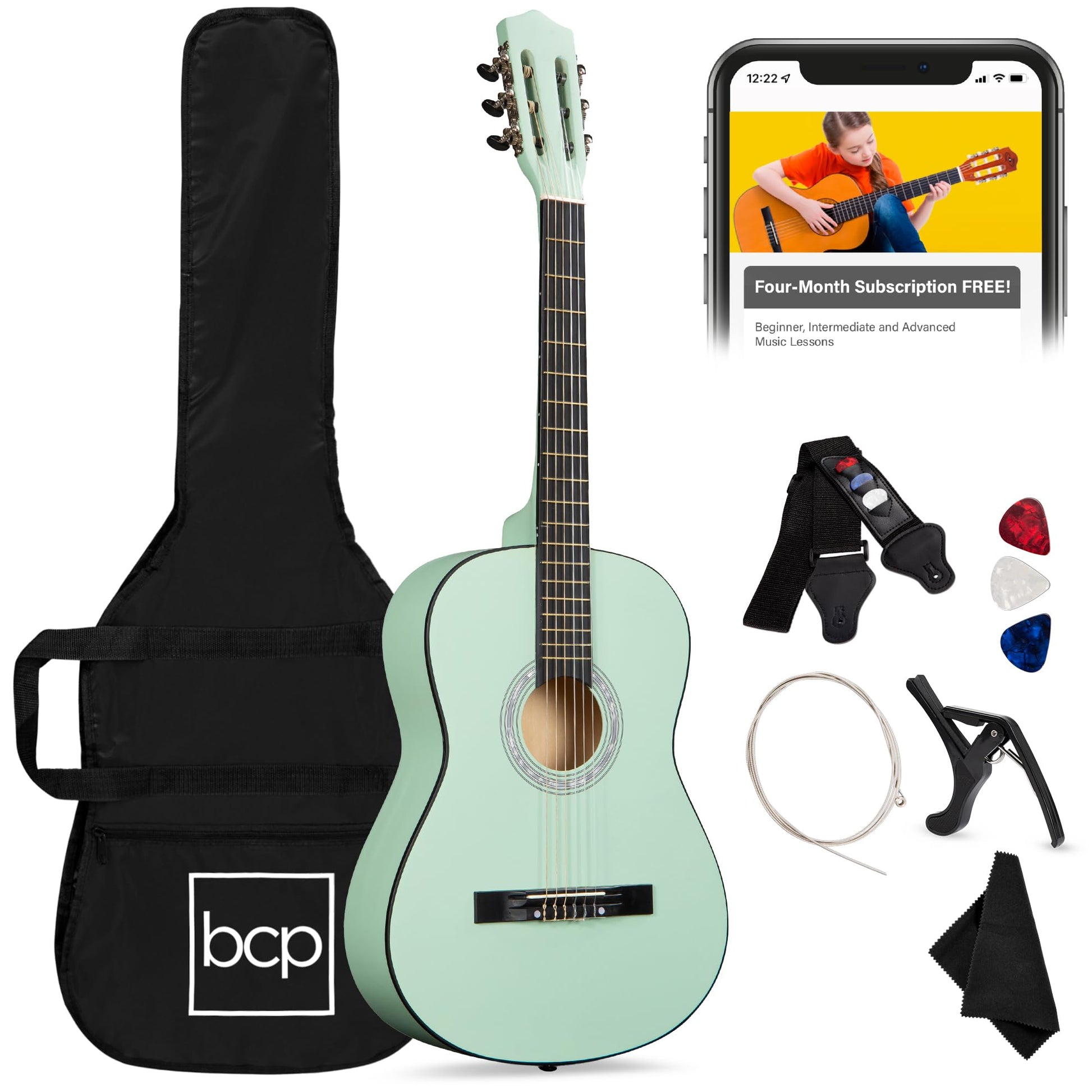 Best Choice Products 30in Kids Acoustic Guitar, All-in-One Beginner Starter Kit w/Strap, Case, Extra Strings, Rosette Inlay - Black