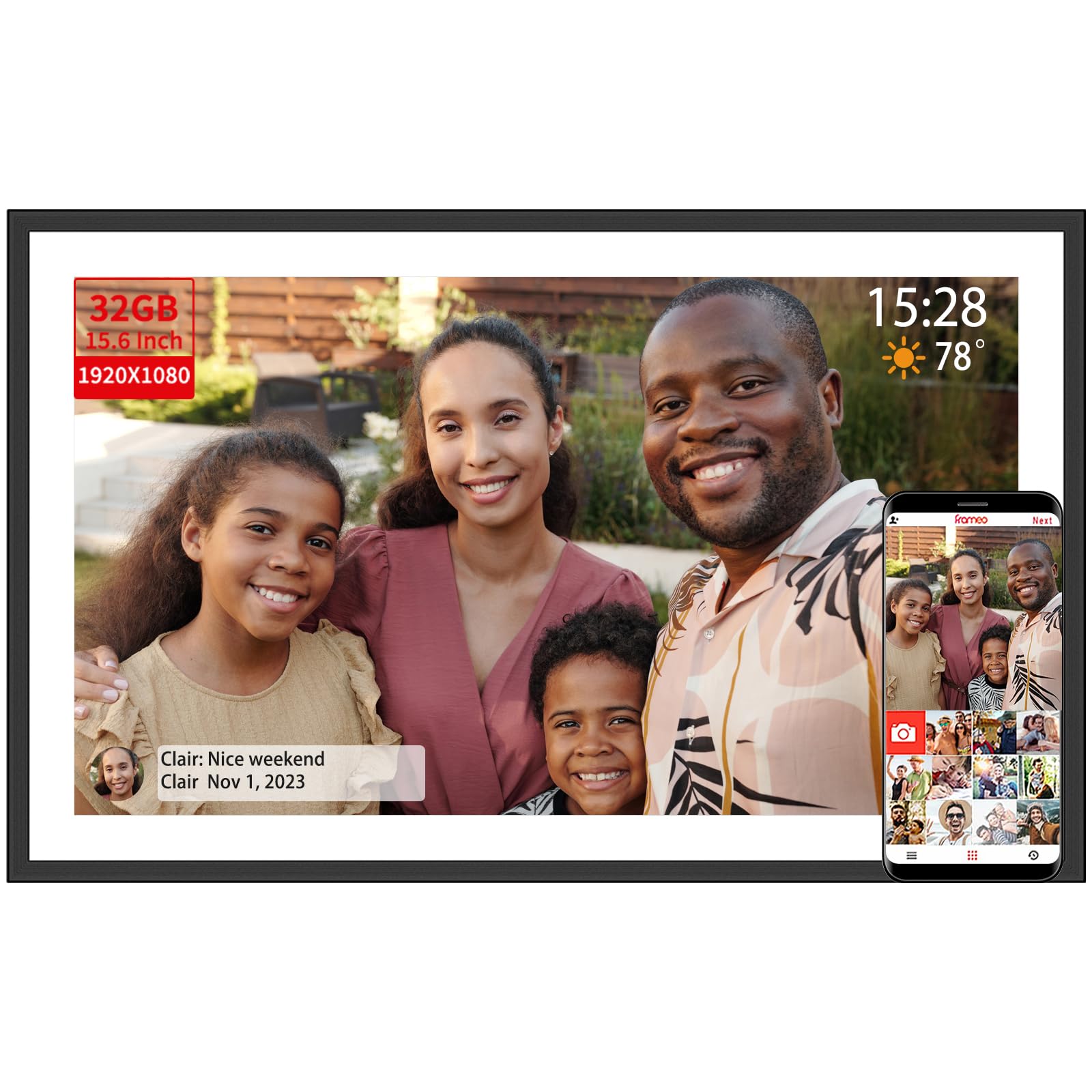 Frameo 10.1 inch Digital Picture Frame WiFi Smart Digital Photo Frame Wood IPS HD 1280 * 800 1080P Touch Screen Auto-Rotate Easy Setup to use Free Share Photos and Videos Gift for mon Father Women