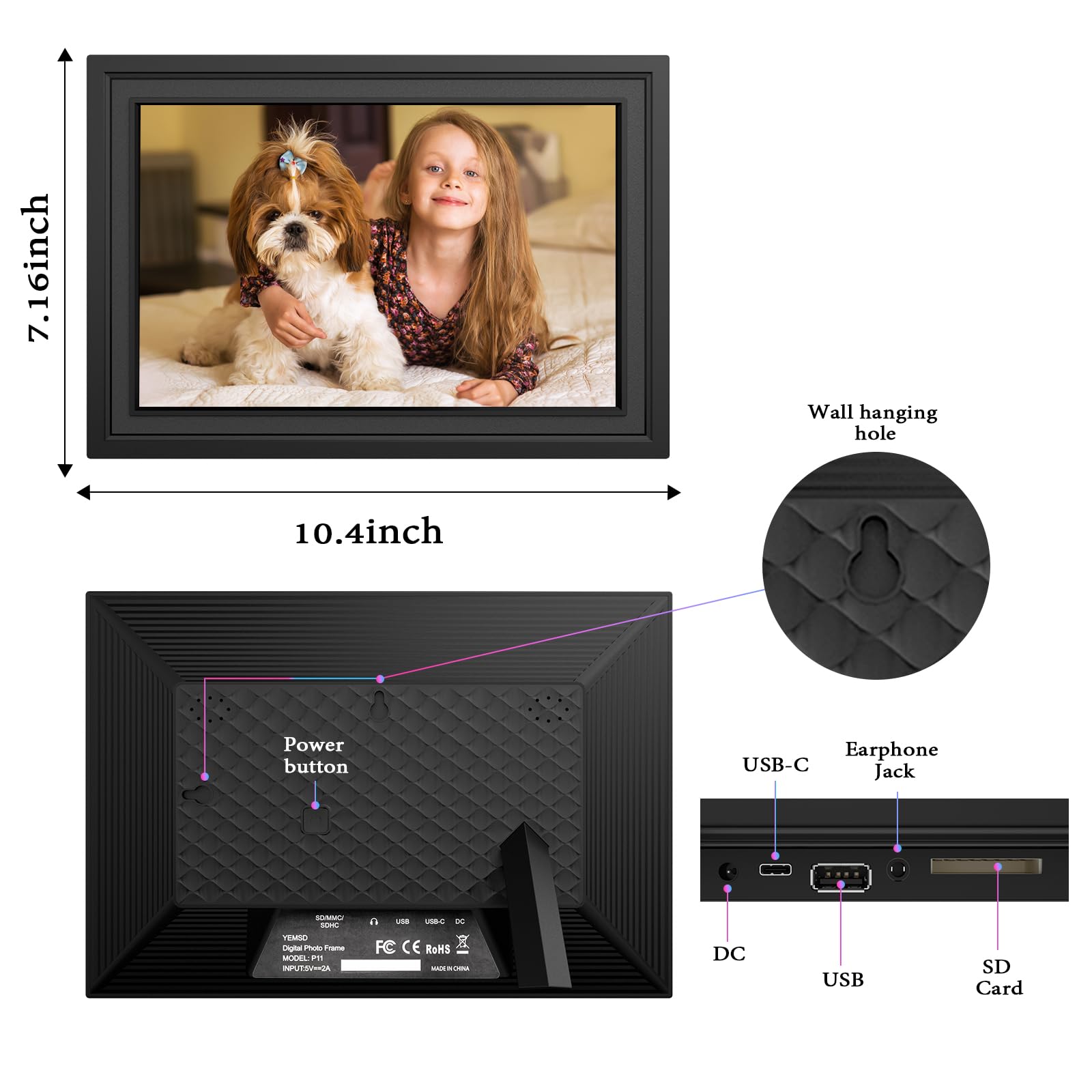 Frameo 10.1 Inch Smart WiFi Digital Picture Frame, 32GB Memory, 1280x800 HD IPS Touchscreen, Digital Photo Frame, Auto-Rotate, Wall Mountable, Share Moments from Anywhere, for Family, Friends-Black