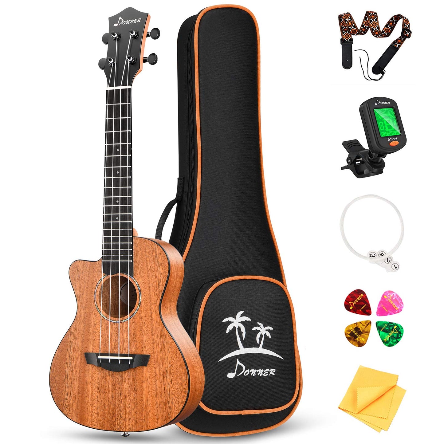 Donner Soprano Ukulele Mahogany Wood 21 inch Ukelele Beginner Kit with Free Online Lesson Gig Bag Strap Nylon String Tuner Picks Ukalalee Yukalalee Bundle Pack DUS-200