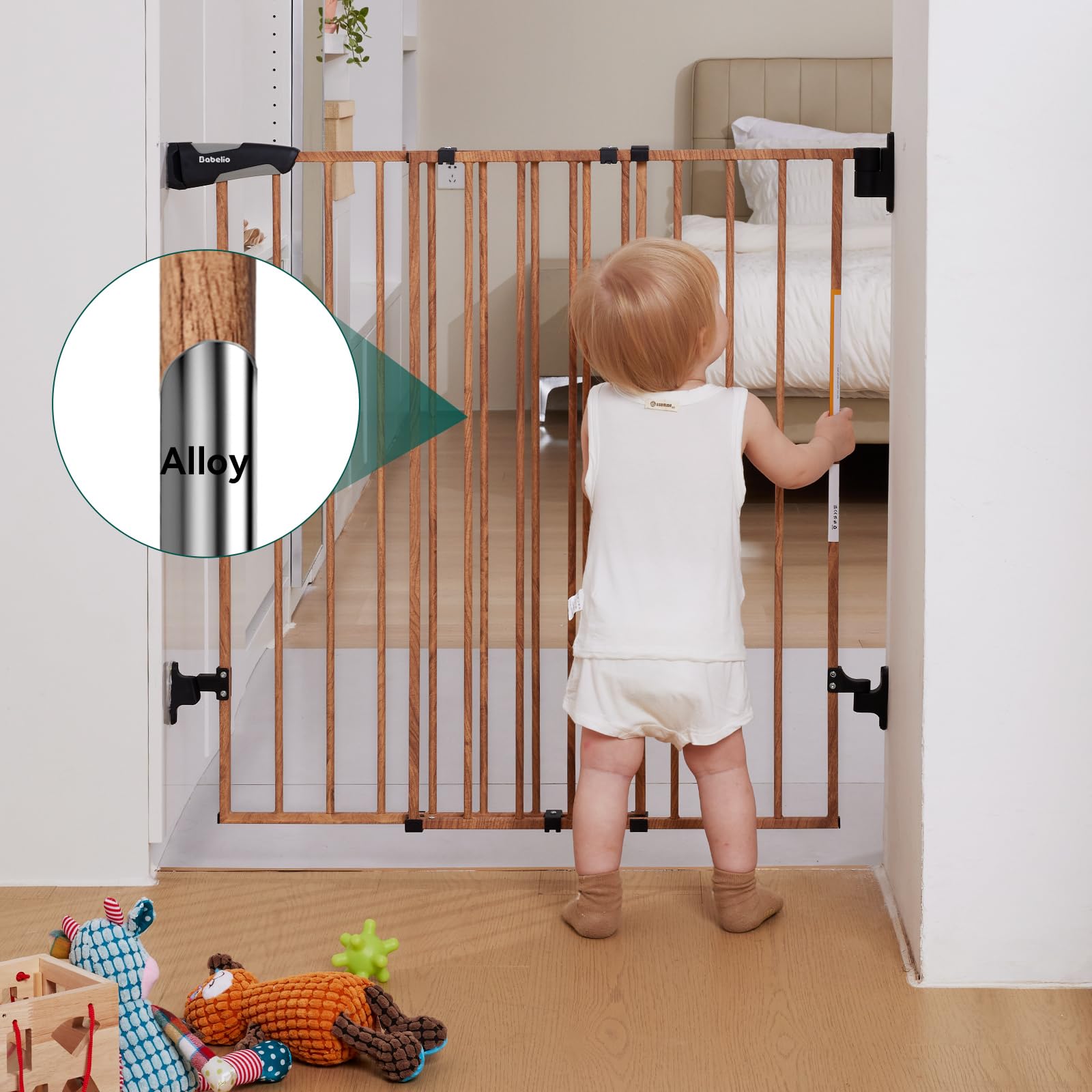 Babelio 26-43" No Bottom Bar Baby Gate for Babies, Elders and Pets, 2-in-1 Hardware Mount Dog Gate for The House, Stairs and Doorways, with Large Walk Thru Door, Black