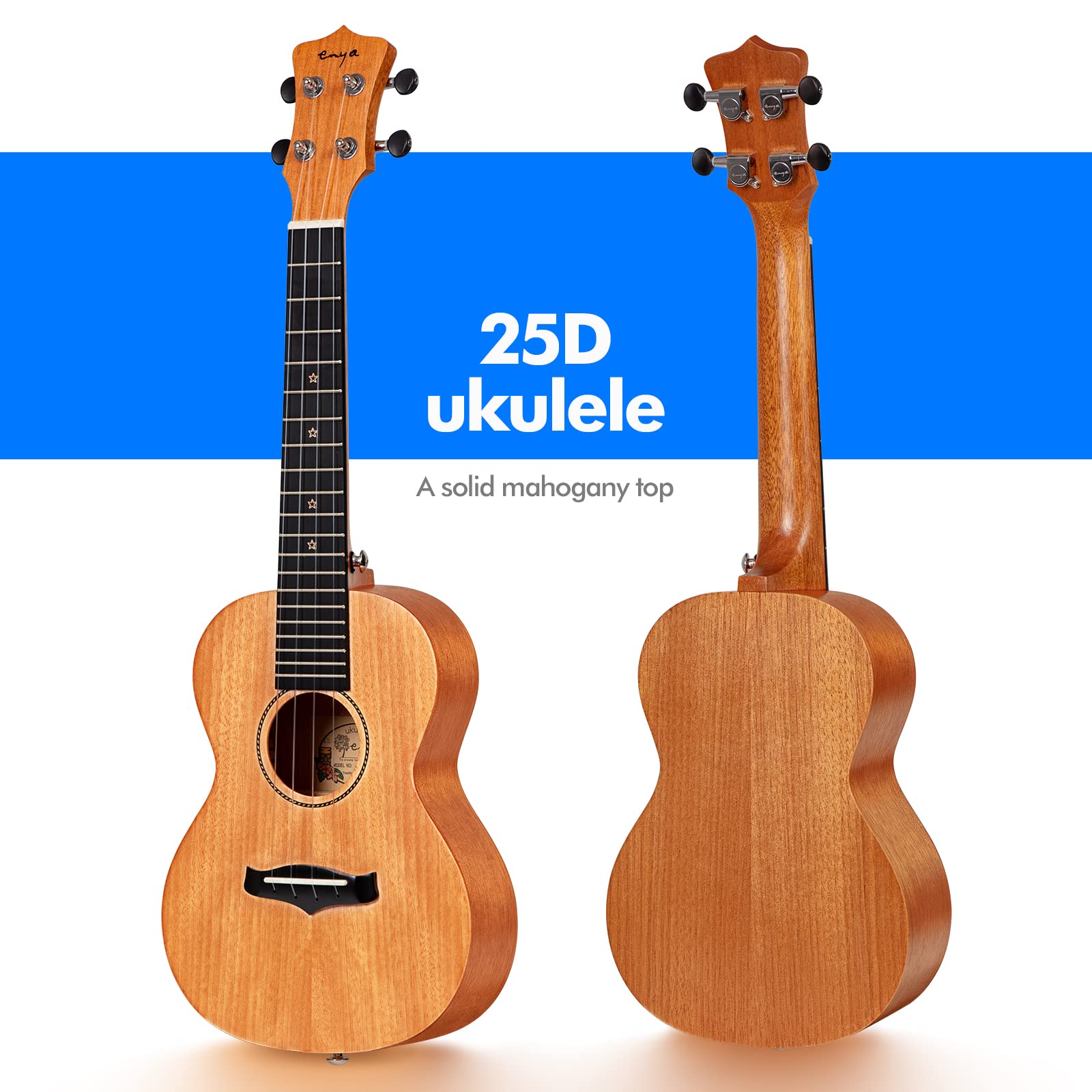 Enya Concert Ukulele 23 Inch Blue Solid Mahogany Top with Ukulele Starter Kit Includes Online Lessons, Tuner,Case, Strap, Strings, Capo, Sand Shaker, Pick,Polish Cloth (EUC-25D BU)