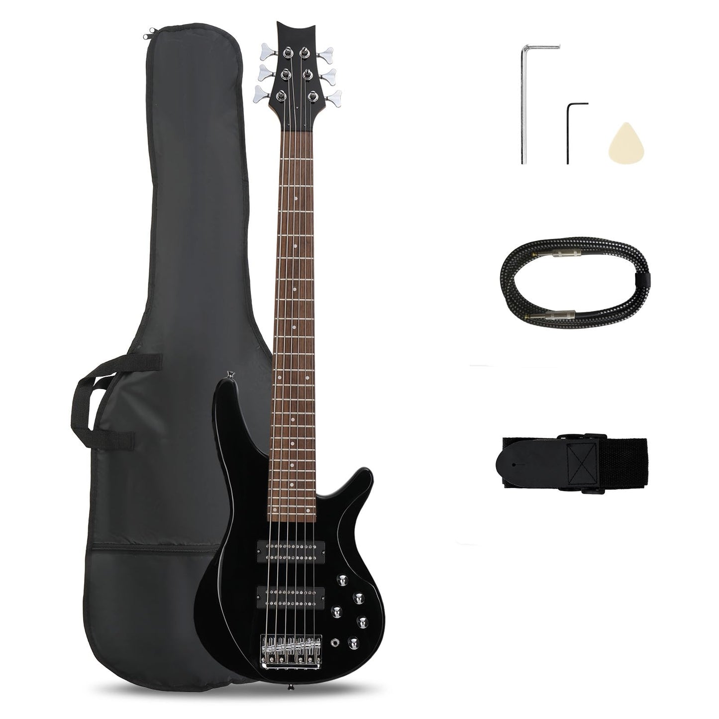 Ktaxon Electric Bass Guitar 6 String Bass with Naturally Air-dried Maple Neck, Rosewood Fingerboard and Basswood Body (Classic Black)