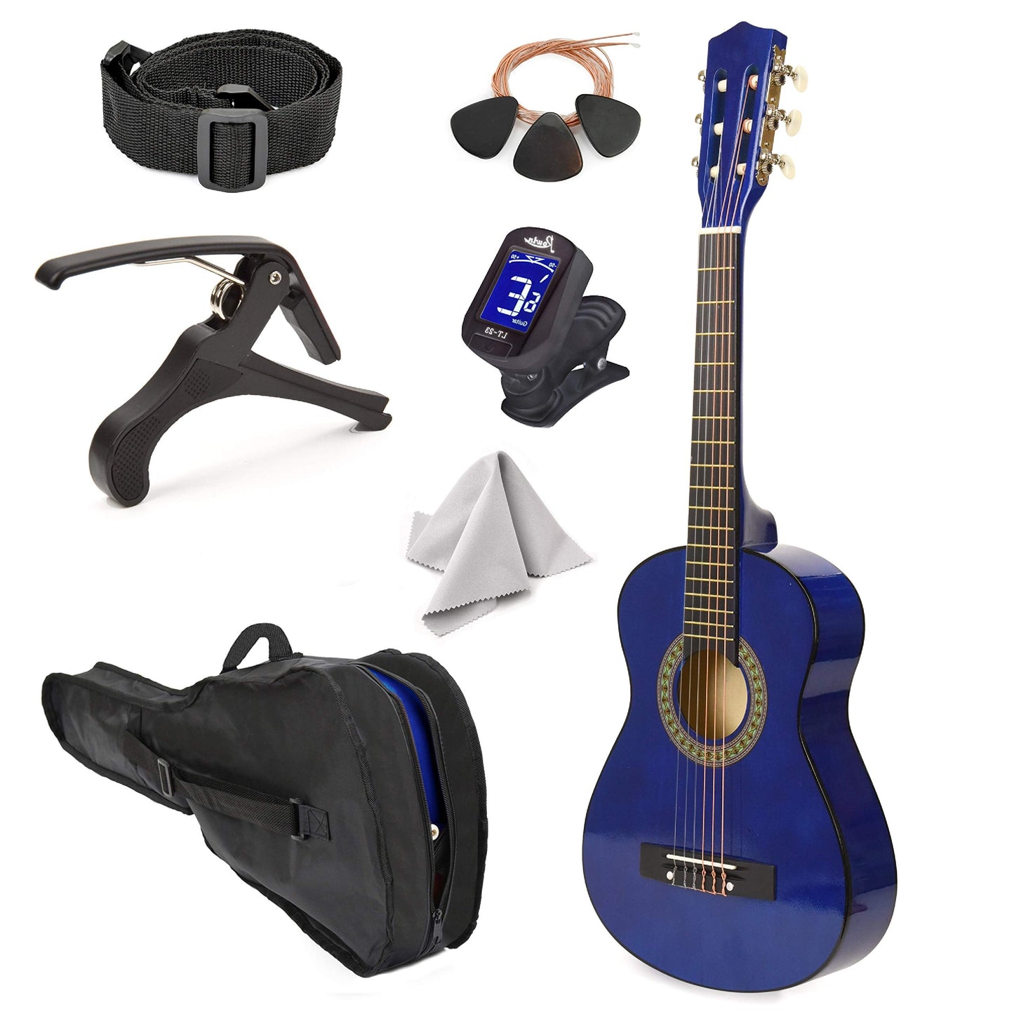 30" Left Handed Wood Guitar with Case and Accessories for Kids/Girls/Boys/Teens/Beginners (30", Black)