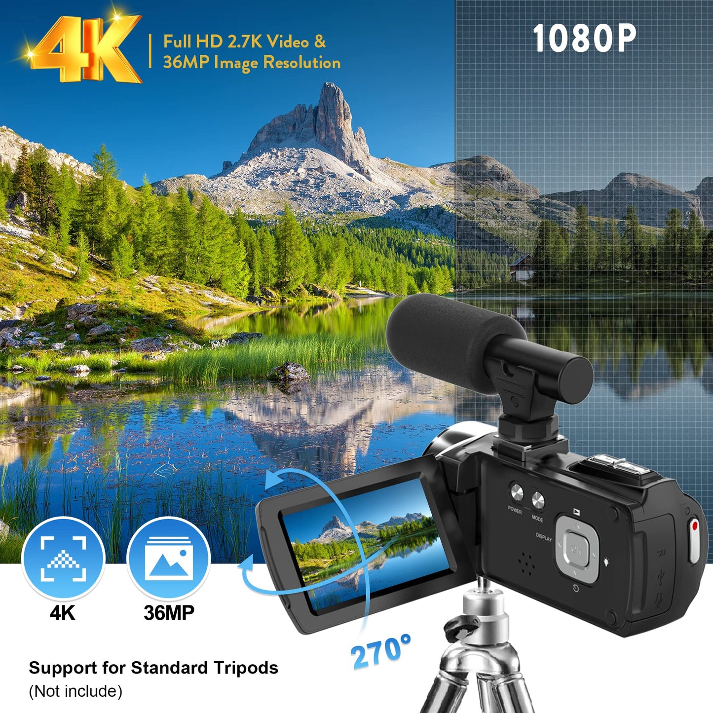 Video Camera Camcorder HD 4K 48MP Video Recorder Camera Vlogging Camera for YouTube Camcorders Video Camera for Kids with 3.0" LCD Screen,18X Digital Zoom and 32G SD Card