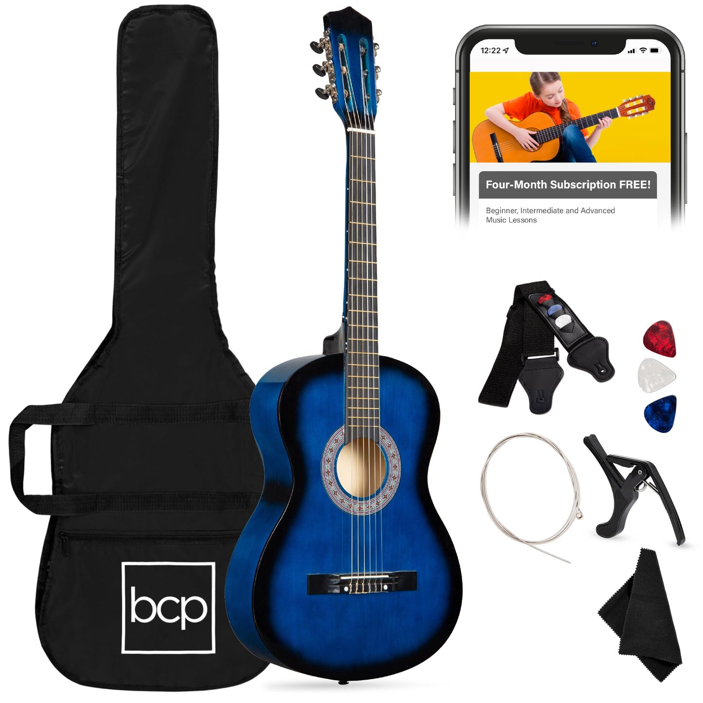 Best Choice Products 30in Kids Acoustic Guitar, All-in-One Beginner Starter Kit w/Strap, Case, Extra Strings, Rosette Inlay - Black