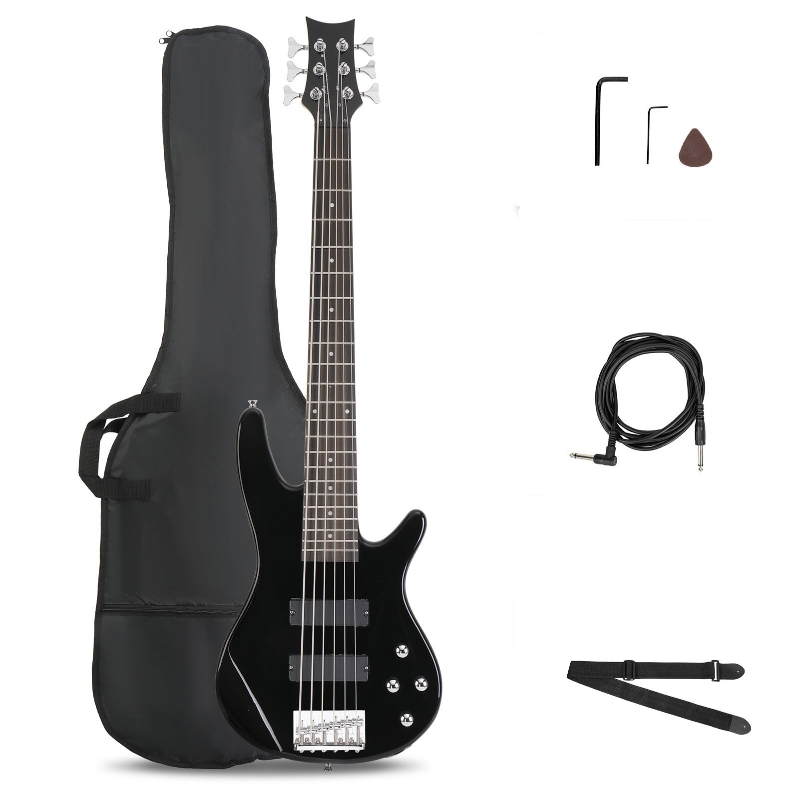 Ktaxon Electric Bass Guitar 6 String Bass with Naturally Air-dried Maple Neck, Rosewood Fingerboard and Basswood Body (Classic Black)