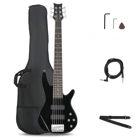 Ktaxon Electric Bass Guitar 6 String Bass with Naturally Air-dried Maple Neck, Rosewood Fingerboard and Basswood Body (Classic Black)