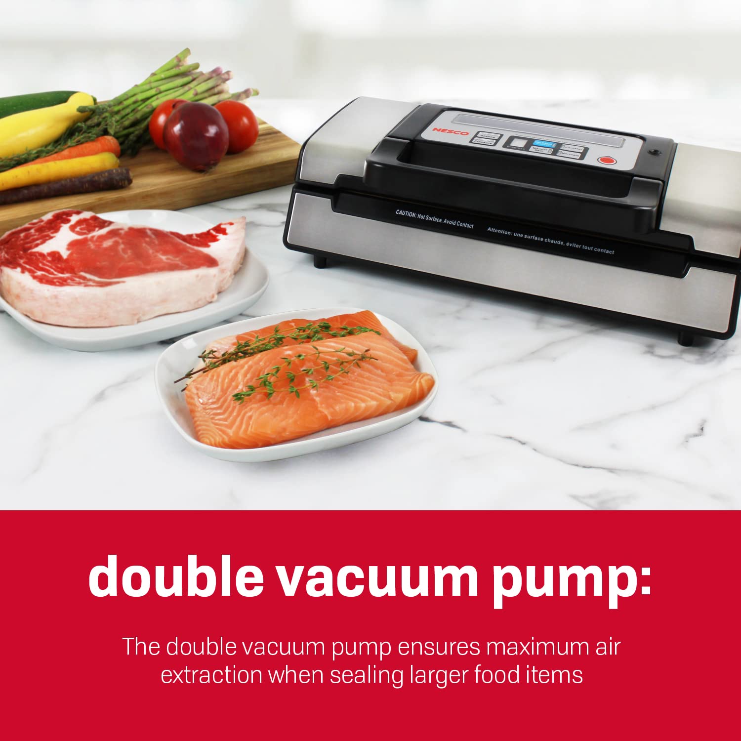 Nesco Deluxe Food VS-12 Vacuum Sealer, 130 Watts, Kit Bags &amp; Viewing Lid, Compact, Silver