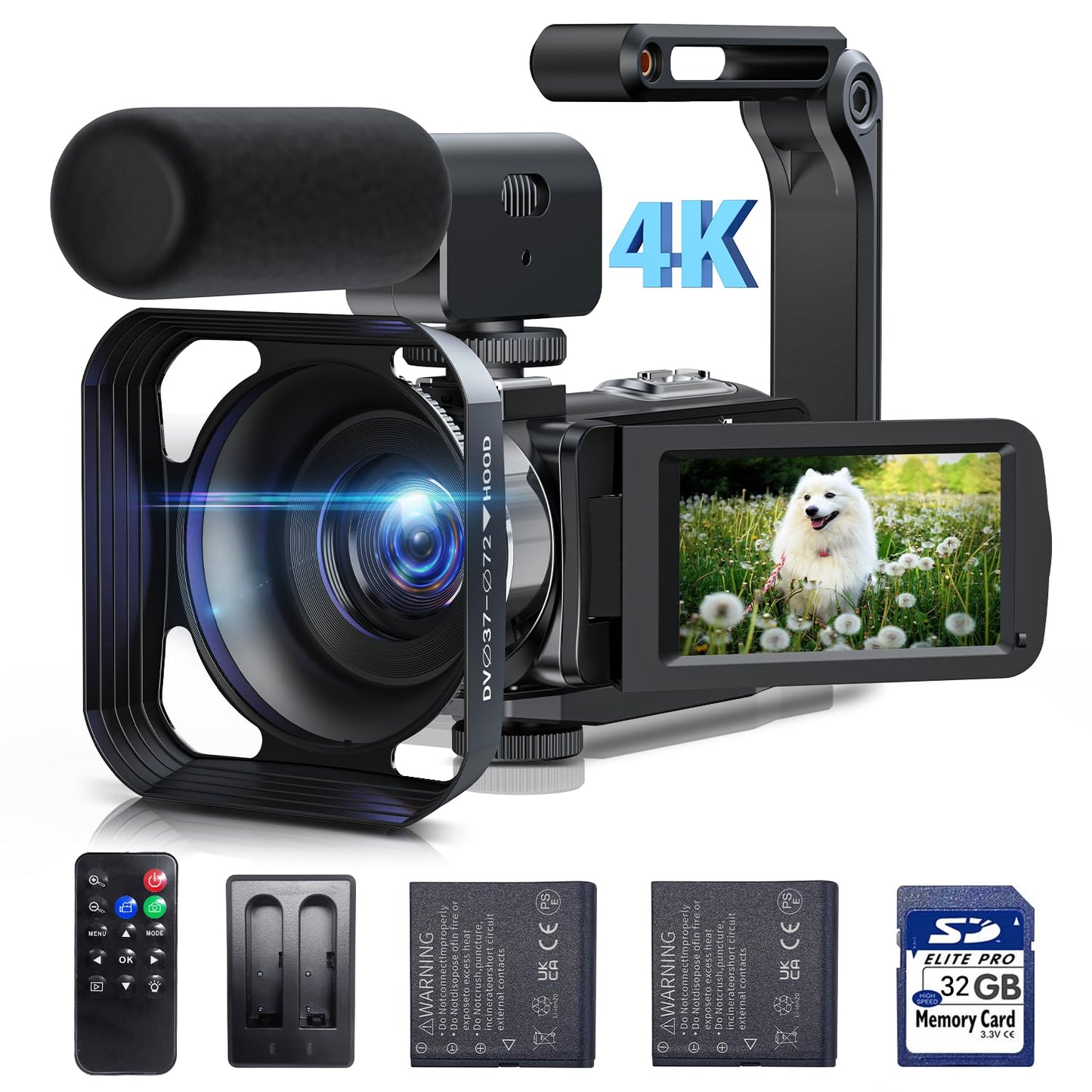 4K Video Camera Camcorder Digital Camera Recorder 42MP YouTube Vlogging Camera 18X Digital Zoom 3” 270° Rotation Screen Camcorders camera with Microphone, Remote Control, 2 Batteries, 32G SD Card