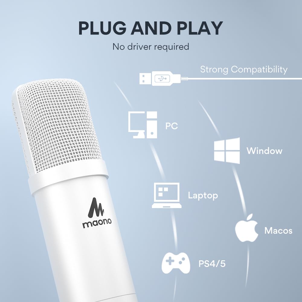 USB Microphone, MAONO 192KHZ/24Bit Plug &amp; Play PC Computer Podcast Condenser Cardioid Metal Mic Kit with Professional Sound Chipset for Recording, Gaming, Singing, YouTube (AU-A04)