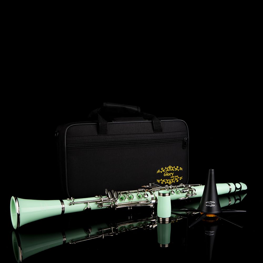 Glory GLY-CLADBL Professional Ebonite Bb Clarinet with 10 Reeds, Stand, Hard Case, Cleaning Cloth, Cork Grease, Mouthpiece Brush and Pad Brush,Dark Blue/Silver