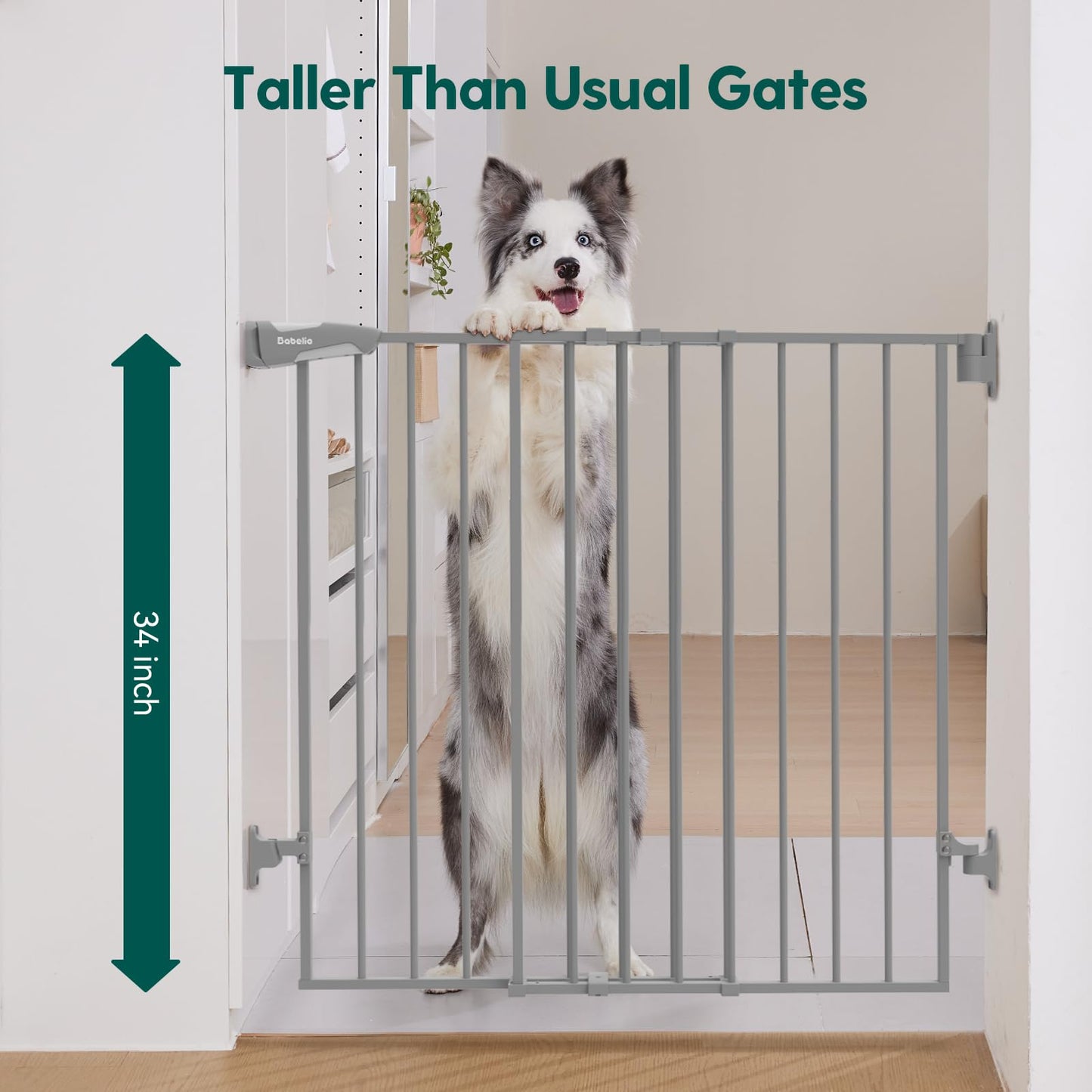 Babelio 26-43" No Bottom Bar Baby Gate for Babies, Elders and Pets, 2-in-1 Hardware Mount Dog Gate for The House, Stairs and Doorways, with Large Walk Thru Door, Black