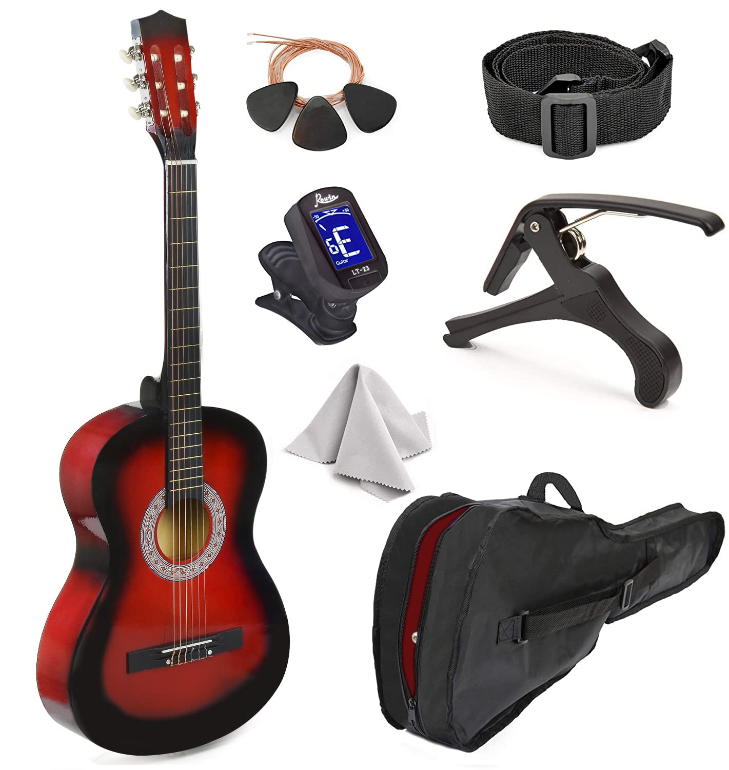 30" Left Handed Wood Guitar with Case and Accessories for Kids/Girls/Boys/Teens/Beginners (30", Black)