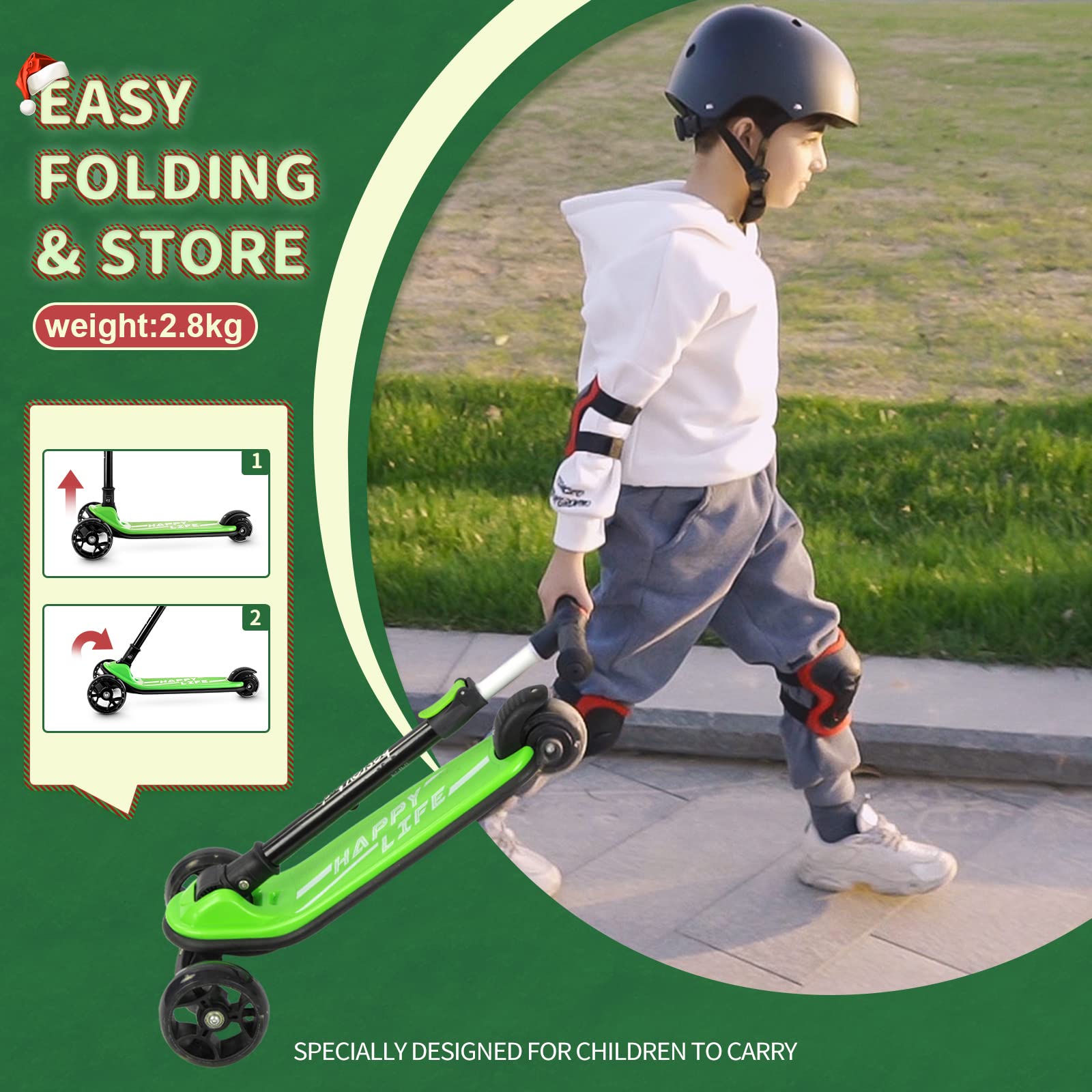 besrey Kick Scooter for Kids Ages 3-10, 3 Wheel Scooter for Kids with Adjustable Height, Folding Kids Scooter with LED Light Wheels Rear Brak Extra Wide Deck Outdoor Activities for Boys/Girls