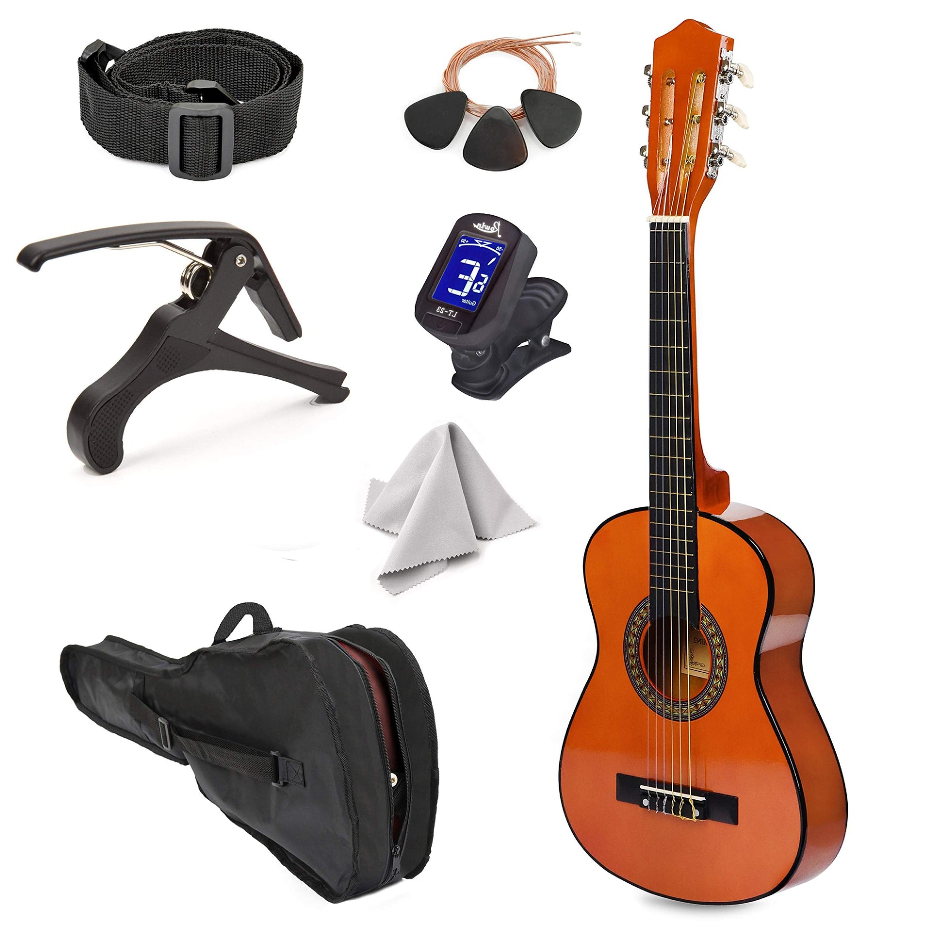 30" Left Handed Wood Guitar with Case and Accessories for Kids/Girls/Boys/Teens/Beginners (30", Black)