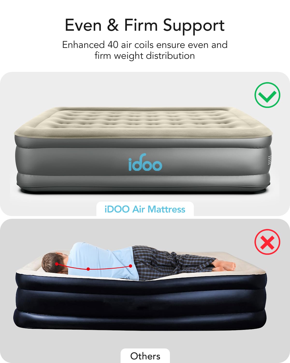 iDOO Queen Air Mattress with Built in Pump, 18 Raised Comfort Blow up Mattress, Upgraded Four Chamber Airbed, Inflatable Mattress for Guests and Home, colchon inflable, Air Bed, 650 lbs Max