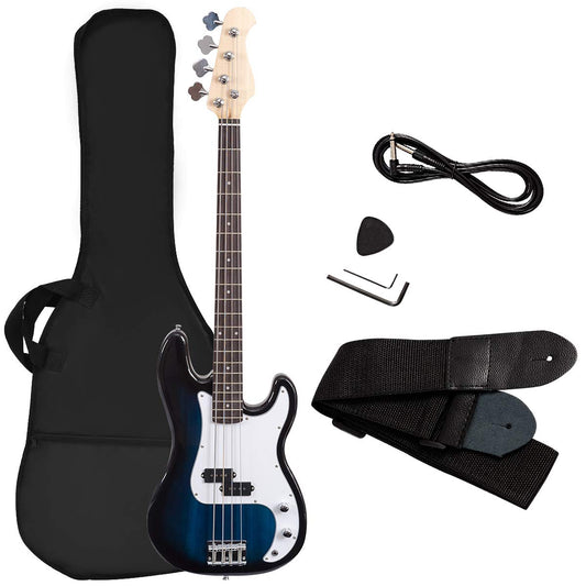 Goplus Electric Bass Guitar Full Size 4 String with Strap Guitar Bag Amp Cord (Black Bass 4 Straps)