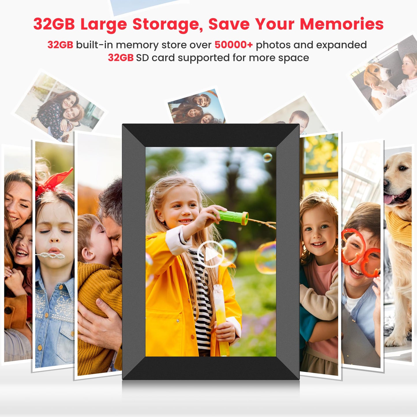 Frameo 10.1 Inch WiFi Digital Picture Frame, Smart Cloud Electronic Photo Frame with HD IPS Touch Screen Slideshow 32GB Memory Auto-Rotate Wall Mount, Share Photos/Videos from Phone by Frameo App