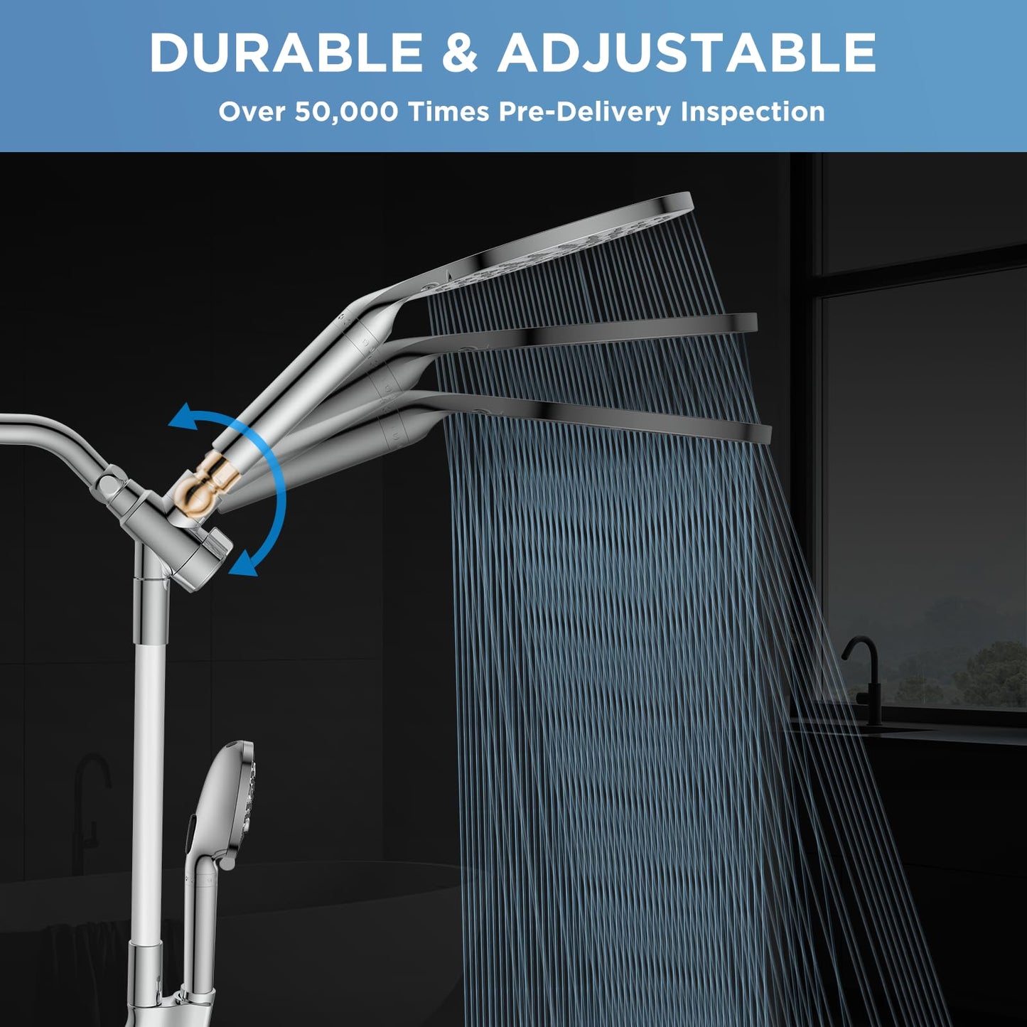 Dual Filtered Rain Shower Head Combo, High Pressure Handheld Shower Head with Adjustable Bar - Rainfall Shower Head And Showerhead with Filter for Hard Water - Removes Chlorine