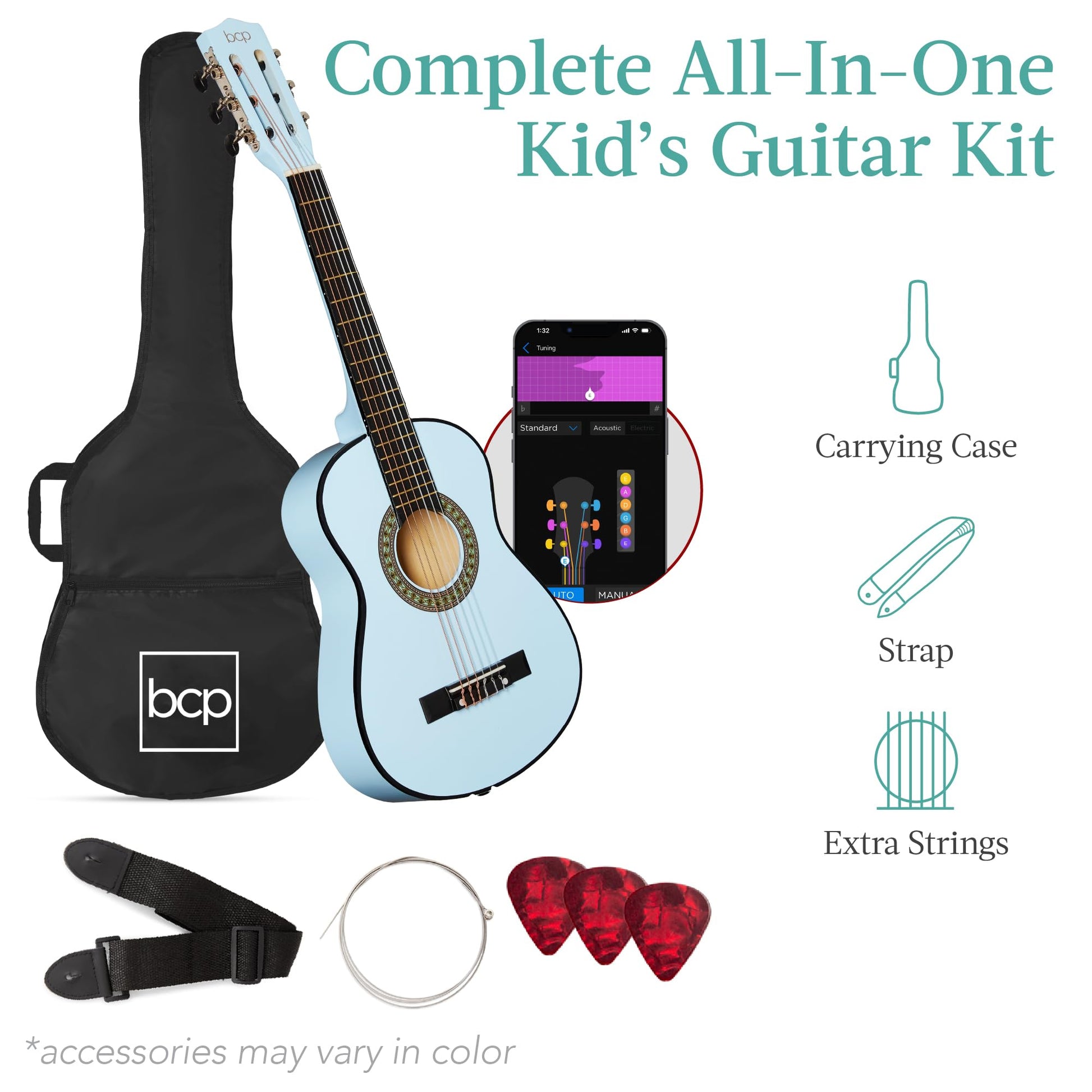 Best Choice Products 30in Kids Acoustic Guitar, All-in-One Beginner Starter Kit w/Strap, Case, Extra Strings, Rosette Inlay - Black