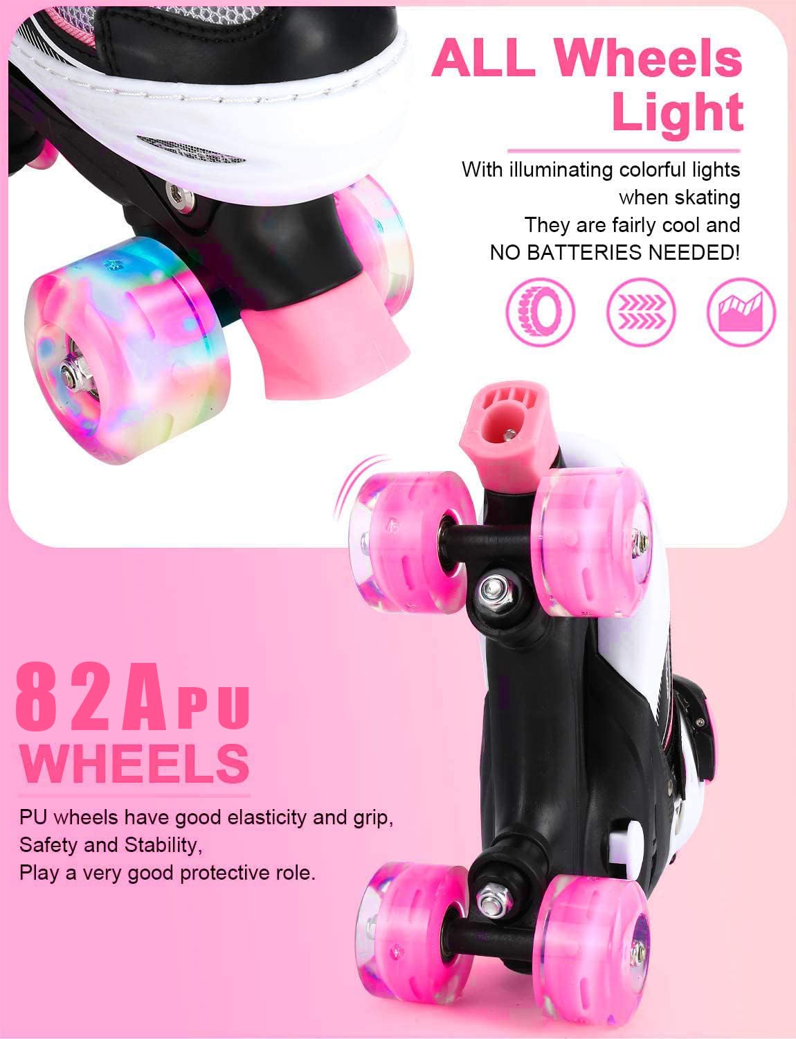 Sowume Adjustable Roller Skates for Girls and Women, All 8 Wheels of Girl's Skates Shine, Safe and Fun Illuminating for Kids