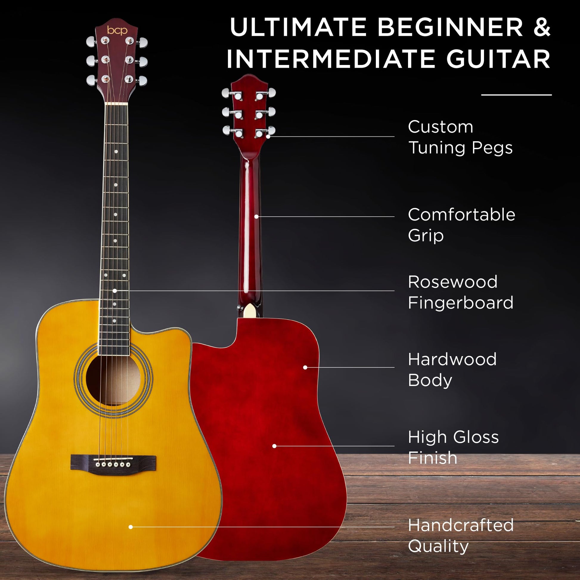 Best Choice Products 41in Beginner Acoustic Guitar Full Size All Wood Cutaway Guitar Starter Set w/Case, Strap, Capo, Strings, Picks - Aged Natural