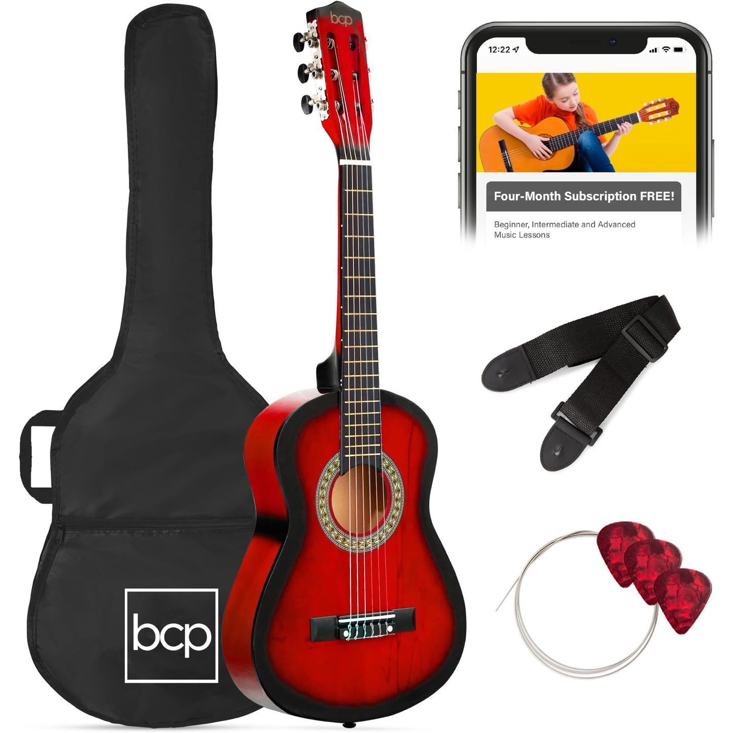 Best Choice Products 30in Kids Acoustic Guitar, All-in-One Beginner Starter Kit w/Strap, Case, Extra Strings, Rosette Inlay - Black