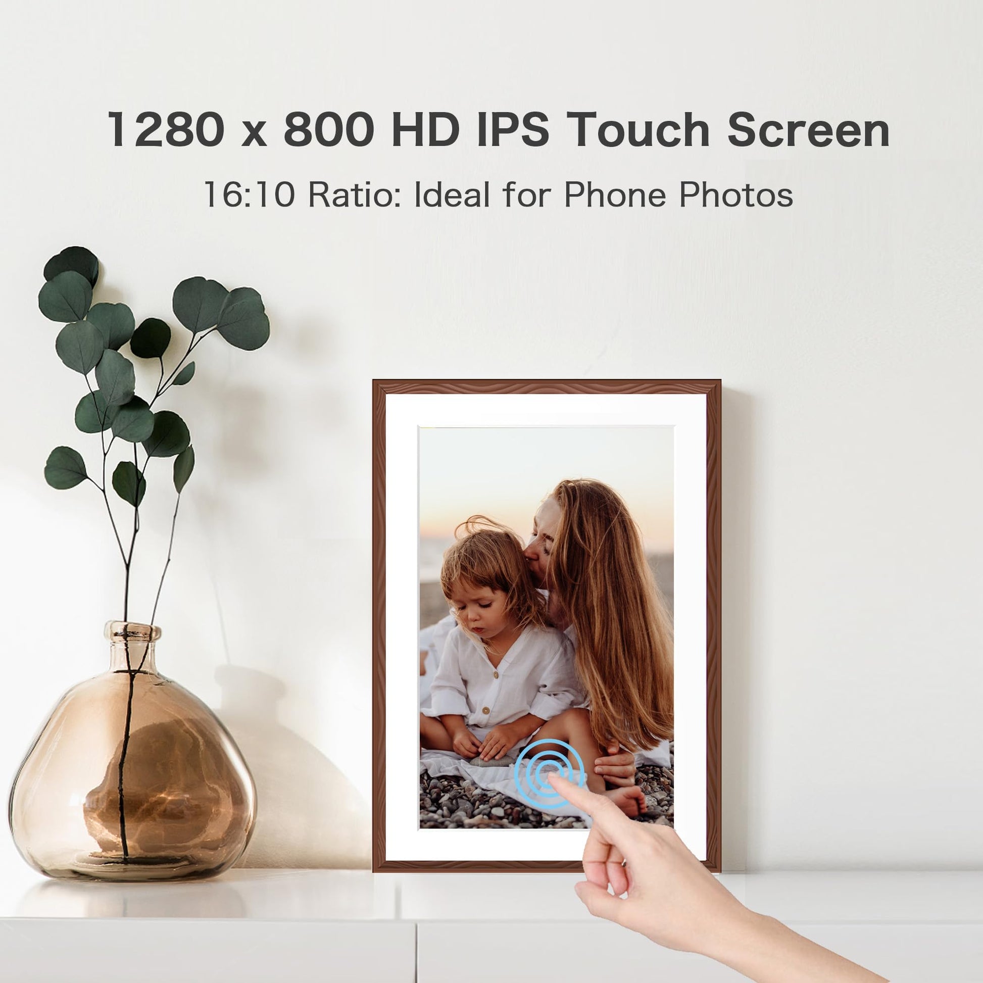 Digital Picture Frame, 10.1'' Frameo Digital WiFi, 32GB Memory, 1280 * 800 HD Touch Screen Electronic Photo Frame, Wall Mountable, Auto-Rotate, Share Instantly, Wedding, Birthday Gifts for Women, Mom