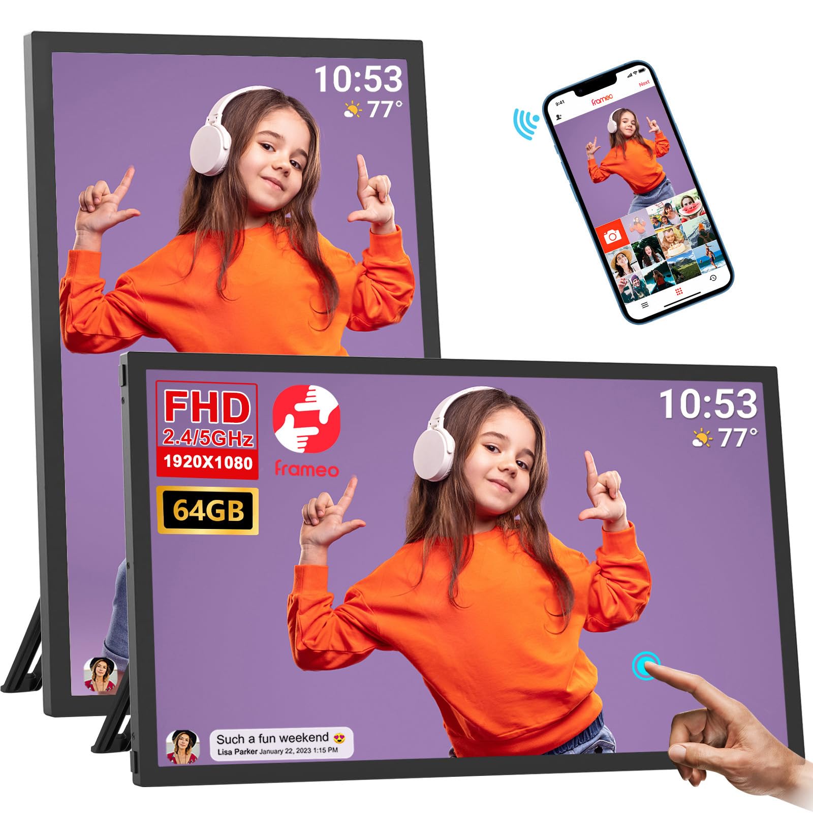 FRAMEO Digital Photo Frame, 10.1 Inch WiFi Digital Picture Frame with 1280x800 IPS HD Touch Screen, 32GB Storage Auto-Rotate Wall Mountable Easy Share Photos or Videos via Frameo App from Anywhere