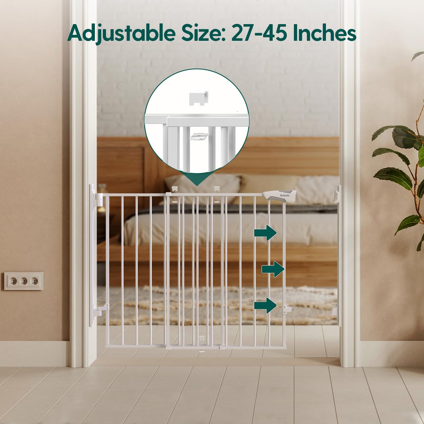 Babelio 26-43" No Bottom Bar Baby Gate for Babies, Elders and Pets, 2-in-1 Hardware Mount Dog Gate for The House, Stairs and Doorways, with Large Walk Thru Door, Black