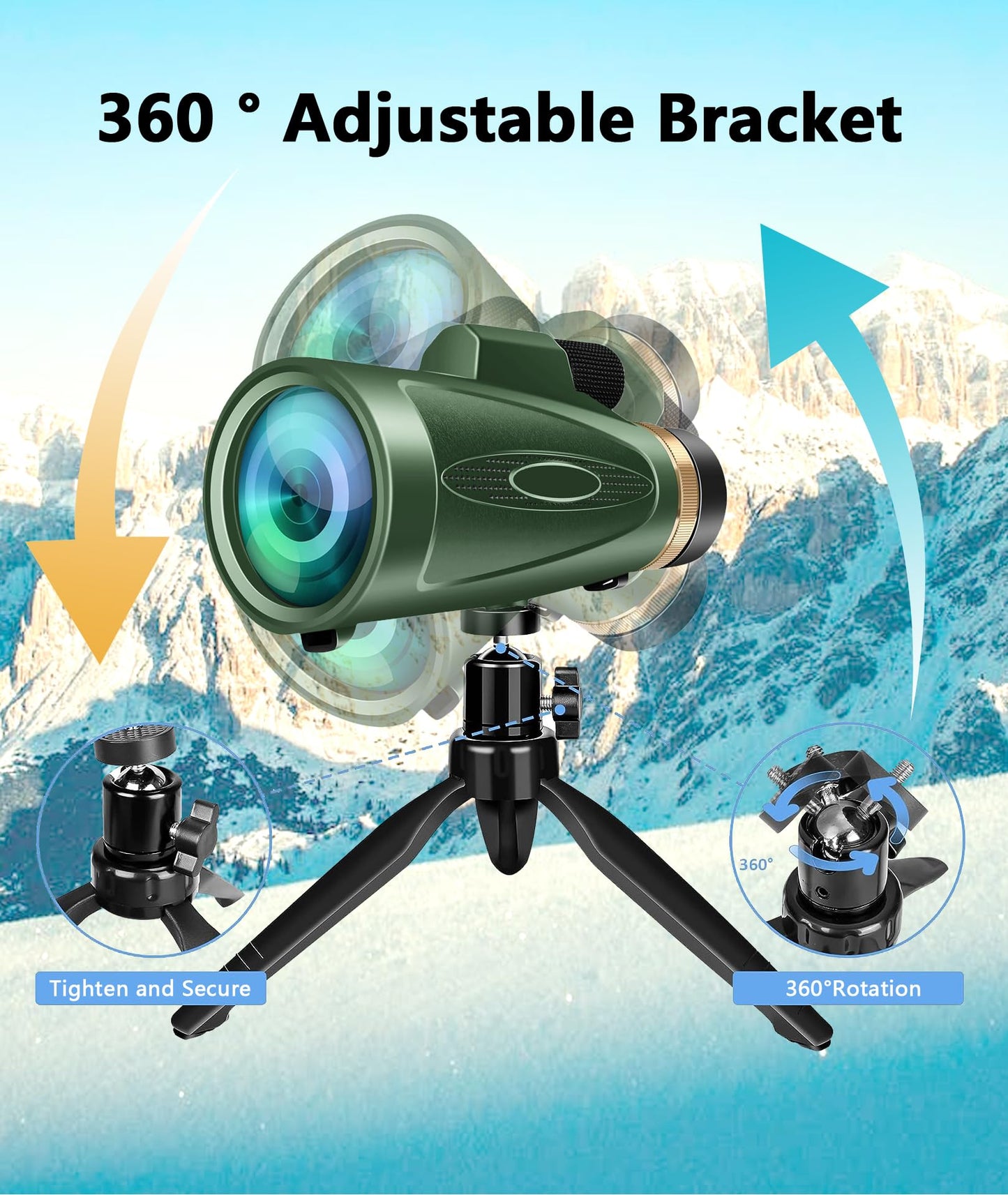 Monocular-Telescope 80x100 HD for Adults Larger Vision Monoculars High Powered Smartphone Monocular for Bird Watching Hunting Hiking Camping Wildlife