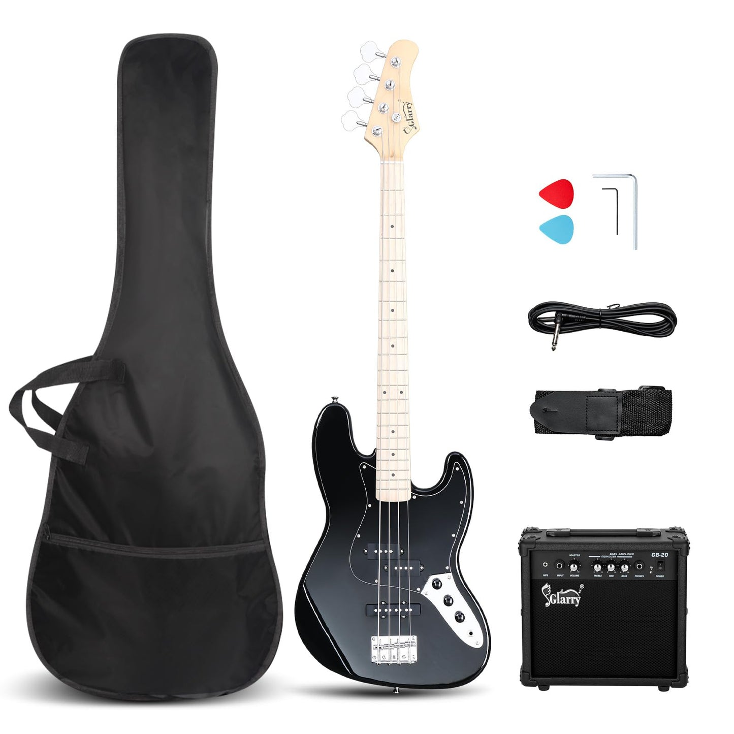 GLARRY 4 String GJazz Electric Bass Guitar Full Size Right Handed with Guitar Bag, Amp Cord and Beginner Kits (Burly Wood)