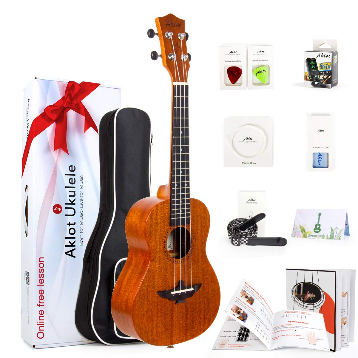 AKLOT 5 Strings Ukulele,Tenor Ukelele 26 inch Solid Mahogany Uke with Gig Bag Belt Extra Strings Professionals