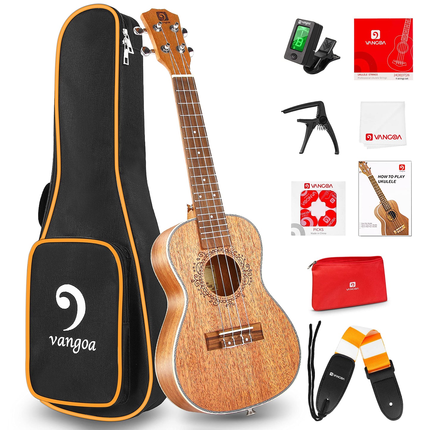 Ukulele Soprano Mahogany 21 Inch Professional Acoustic Ukelele Four String Wooden Hawaiian Uke Beginner Kit for Kids Students Starter Kit, by Vangoa