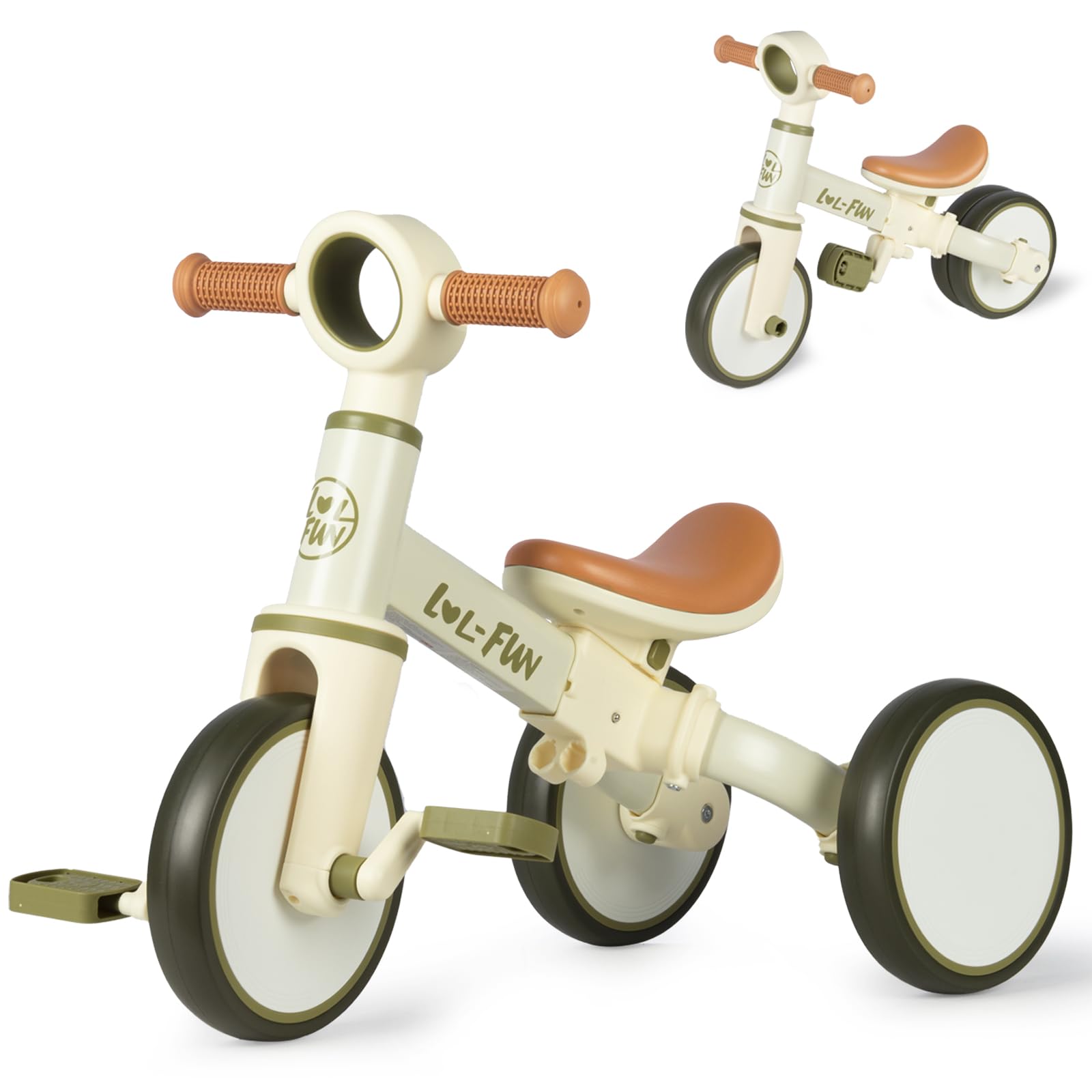 LOL-FUN 4 in 1 Toddler Balance Bike for 1-4 Years Old Boys Girls Gift, 3 Wheel Baby Bicycle for 1 Year Old Kids Tricycle with Easy Assembly Removable Pedal