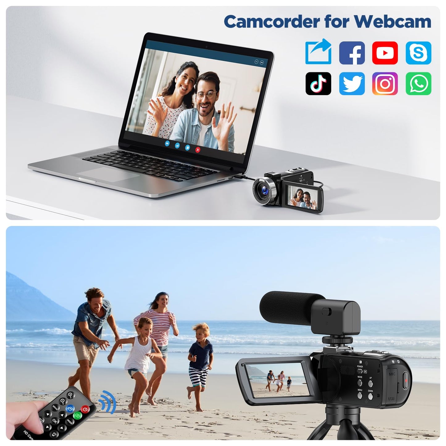 4K Video Camera Camcorder Digital Camera Recorder 42MP YouTube Vlogging Camera 18X Digital Zoom 3” 270° Rotation Screen Camcorders camera with Microphone, Remote Control, 2 Batteries, 32G SD Card