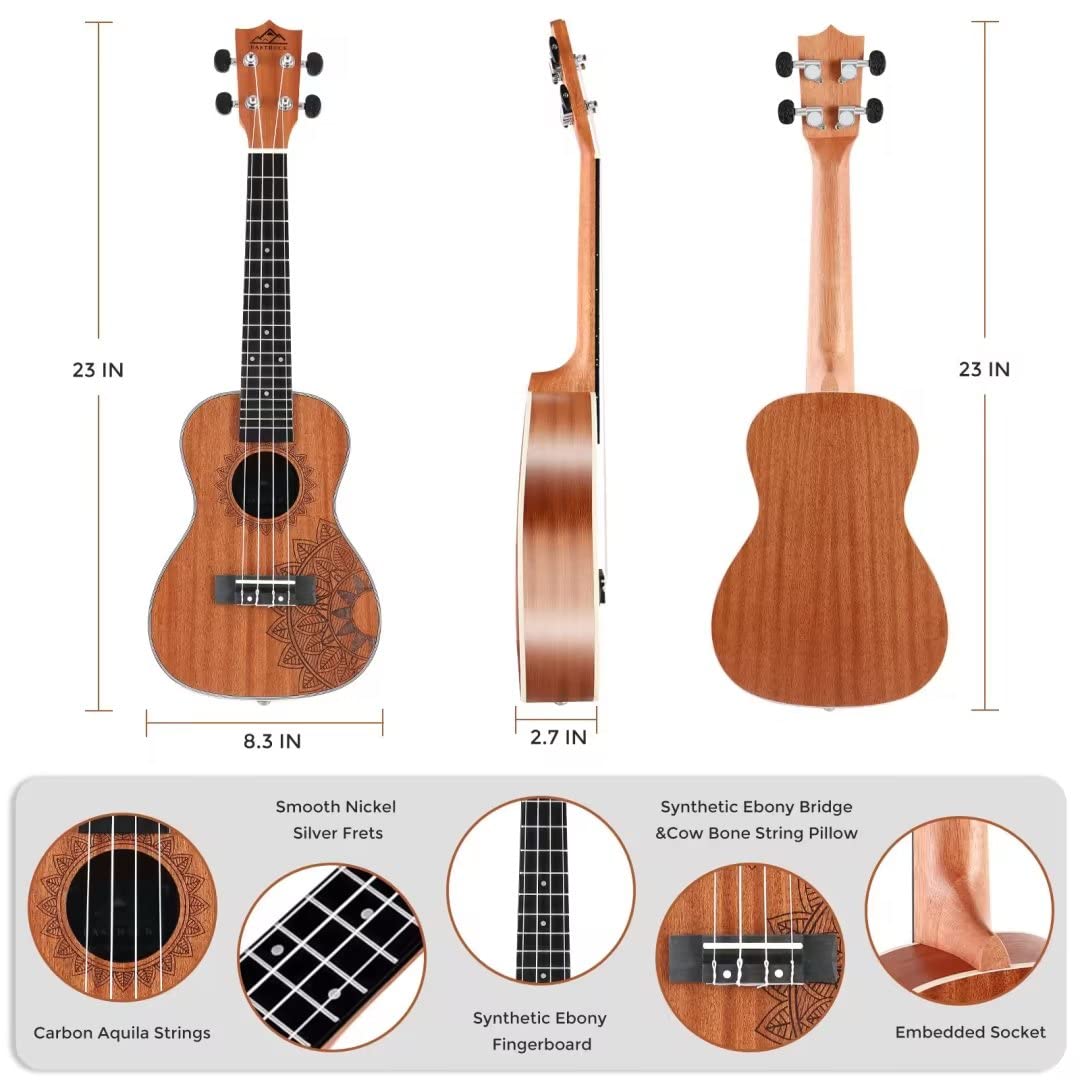 EASTROCK Concert Ukulele Mahogany Beginner 23 inch Ukelele Big Package Kit. Ukulele Ukalalee Suitable for adults, Beginners. (23-Mahogany)