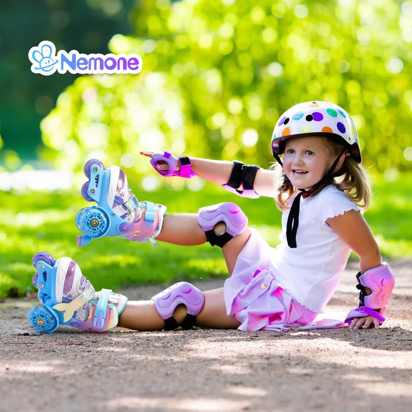 NEMONE Mermaid 4 Size Adjustable Light up Roller Skates for Girls, Purple Blue Skates for Toddlers, Beginner Kids Roller Skates Indoor Outdoor