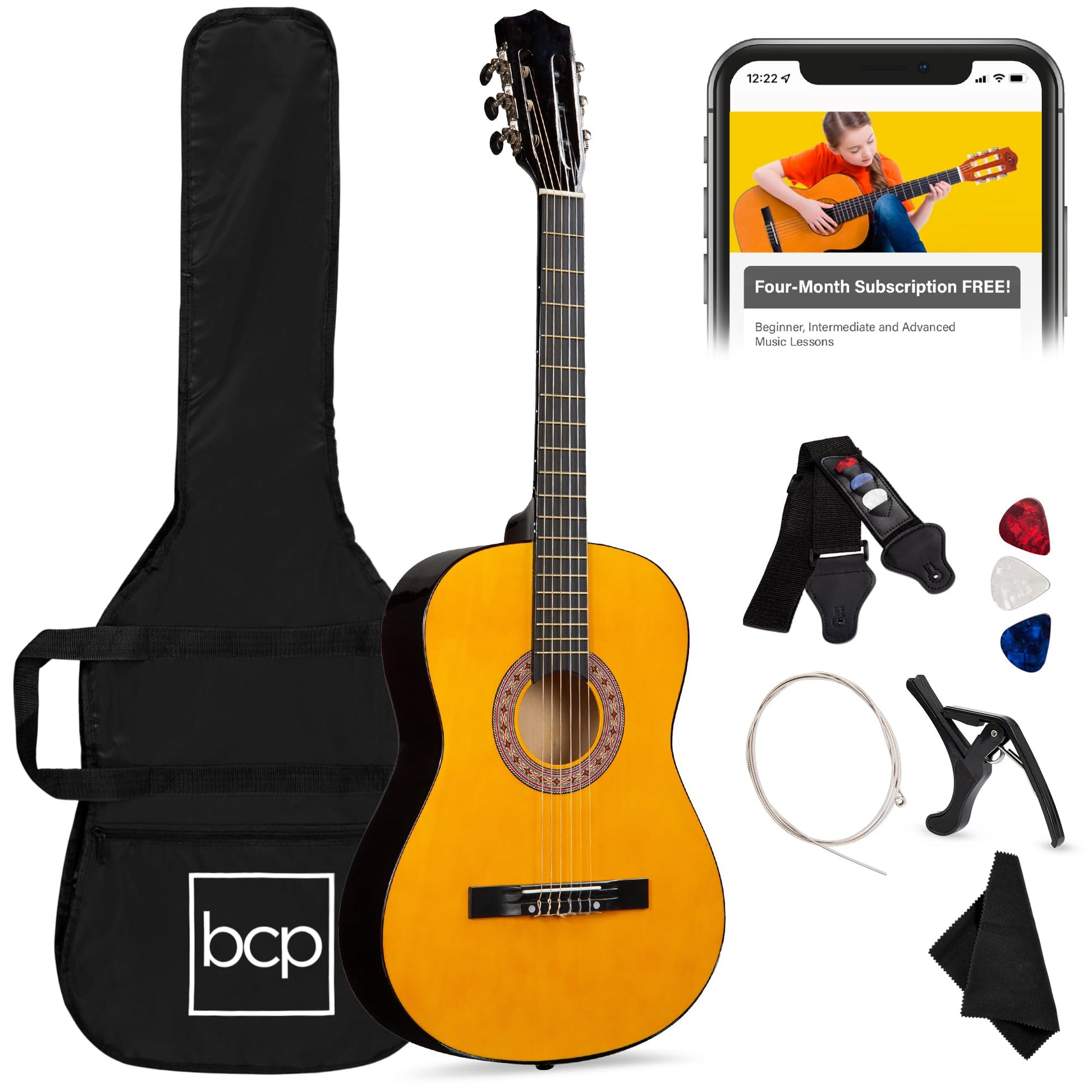 Best Choice Products 30in Kids Acoustic Guitar, All-in-One Beginner Starter Kit w/Strap, Case, Extra Strings, Rosette Inlay - Black