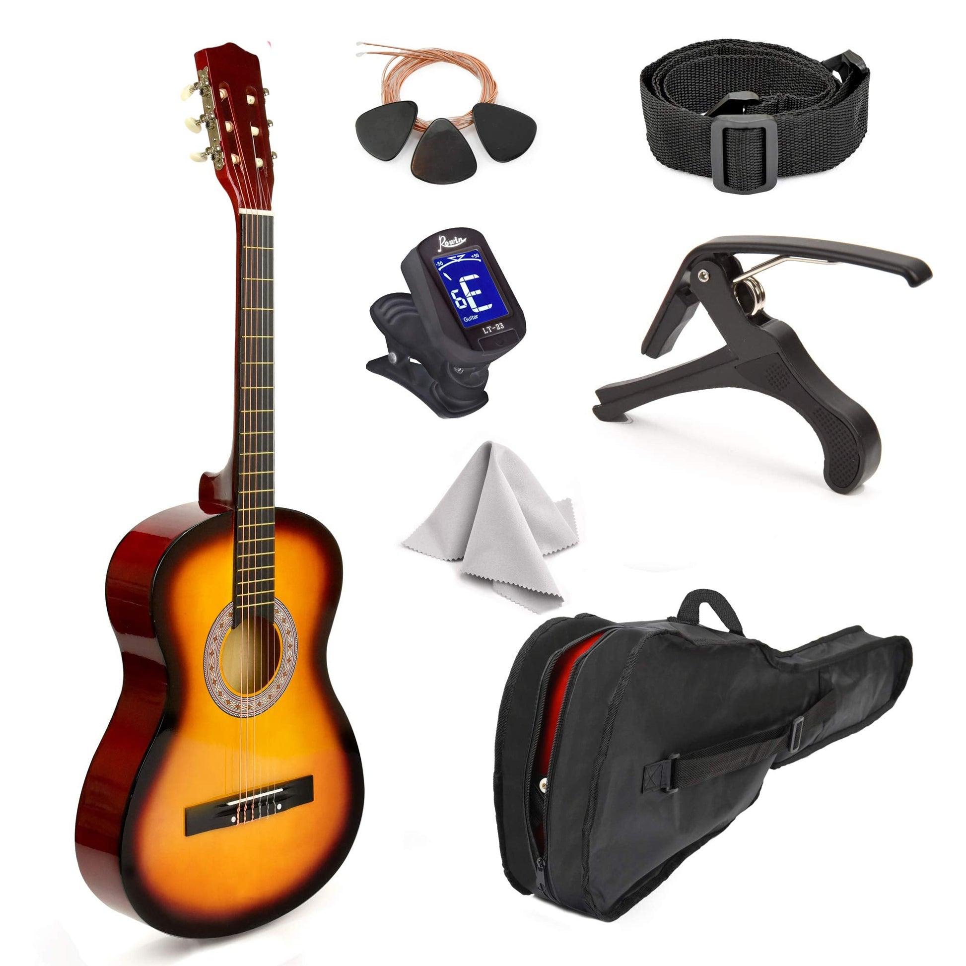 30" Left Handed Wood Guitar with Case and Accessories for Kids/Girls/Boys/Teens/Beginners (30", Black)